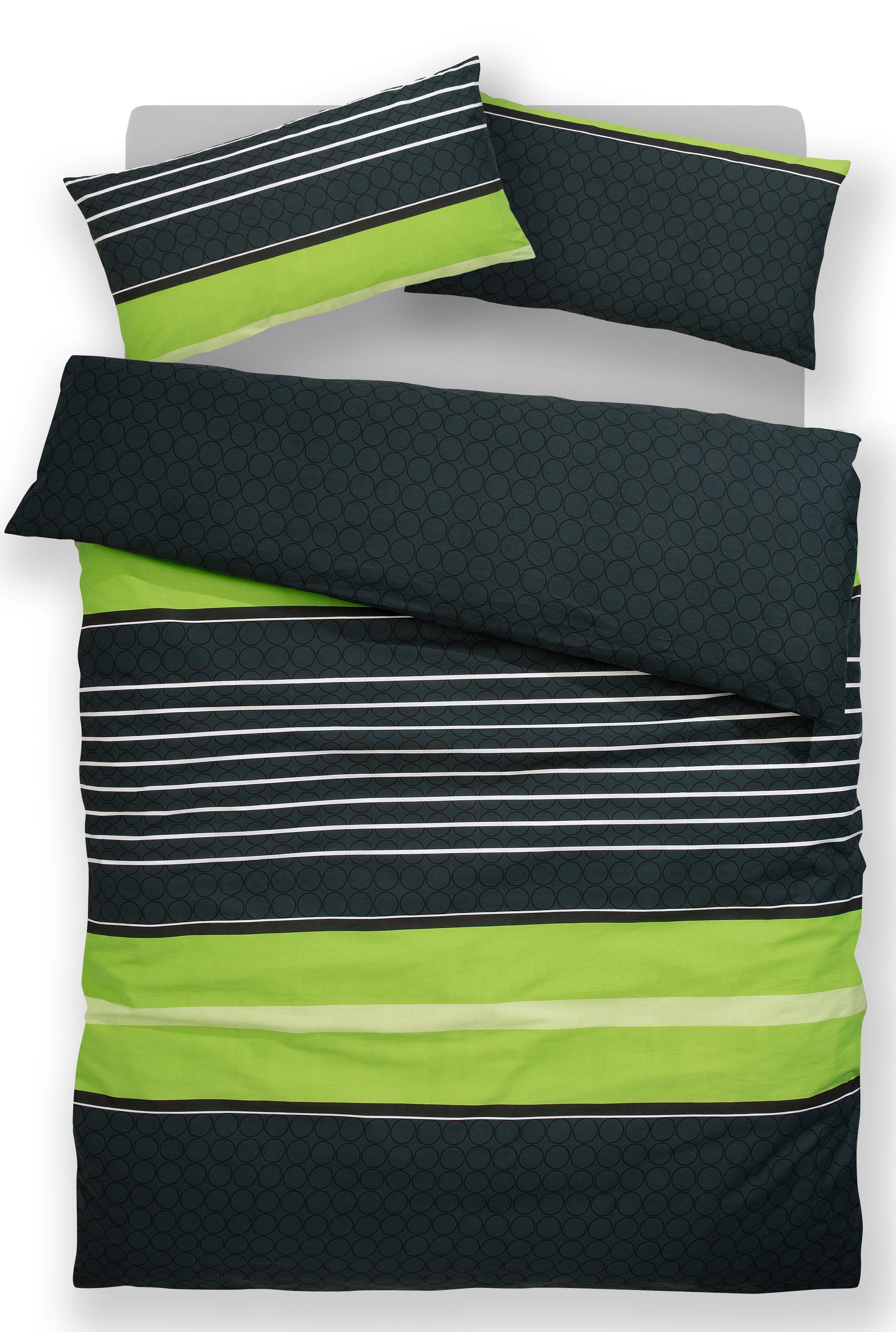 cm, 135x200 Gr. Baumwolle Bettwäsche moderne in Bettwäsche 2 aus teilig, my Linon, home, 155x220 oder Streifen-Design, Bettwäsche mit Circle grün