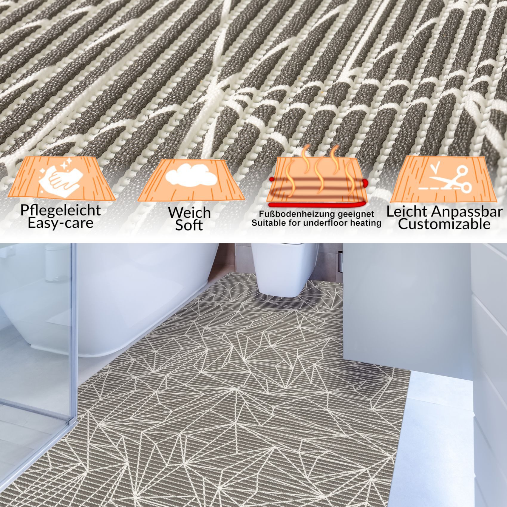 ANRO Schaum-Badematte Antirutschmatte Weichschaummatte Badezimmer Premium, Höhe 5 mm, strapazierfähig, Drainage Effekt, Rillen, wasserdurchlässig, rutschhemmend, pflegeleicht, Weich, fußbodenheizungsgeeignet, schnell trocknend, Rutschhemmend, mit Drainagelöchern, Praktisch, PVC, Eckig, Badteppich Weichschaum 100x130cm Prisma Anthrazit