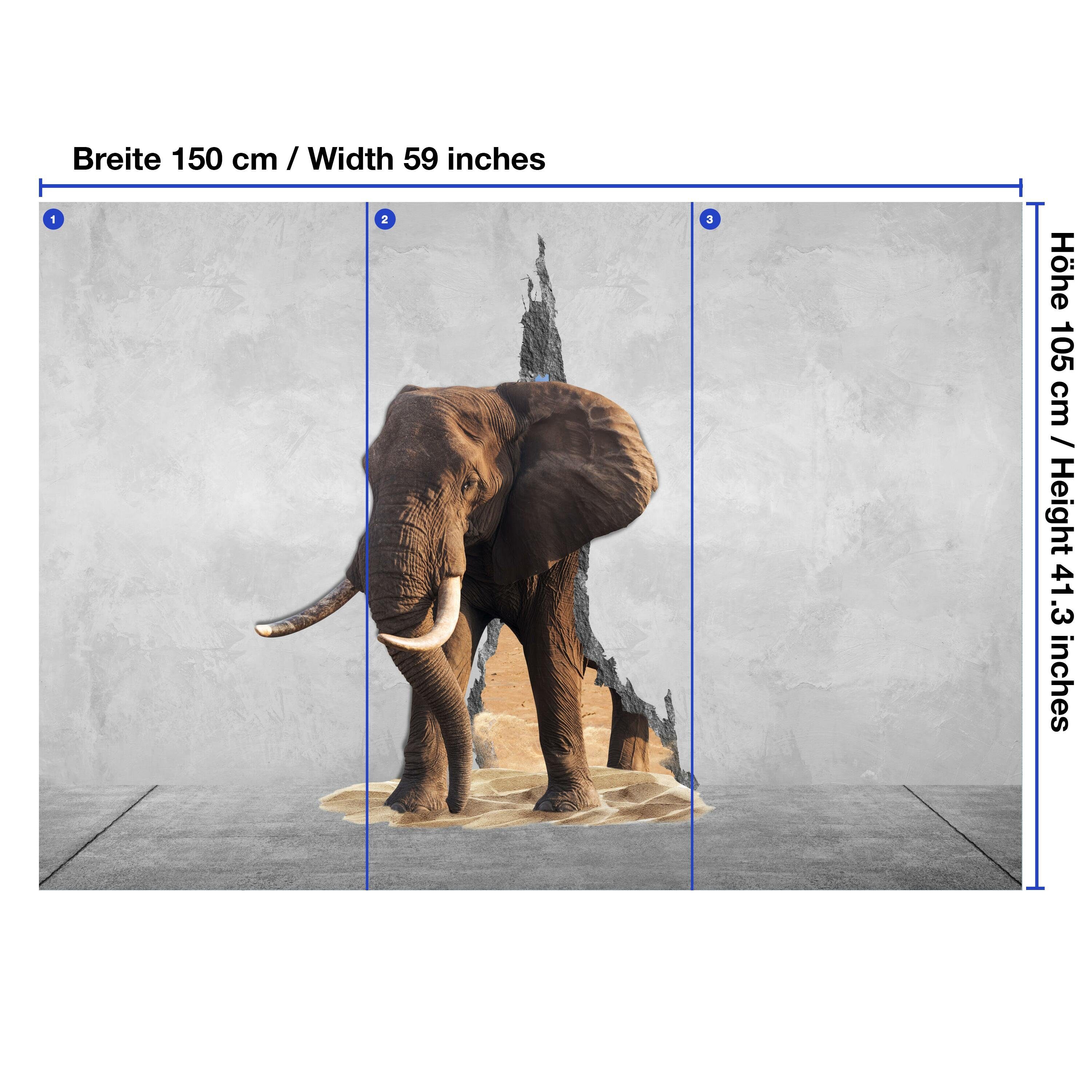wandmotiv24 Fototapete Wandtapete, 3D Optik Elefant, glatt, Wanddurchbruch matt, Motivtapete, Vliestapete