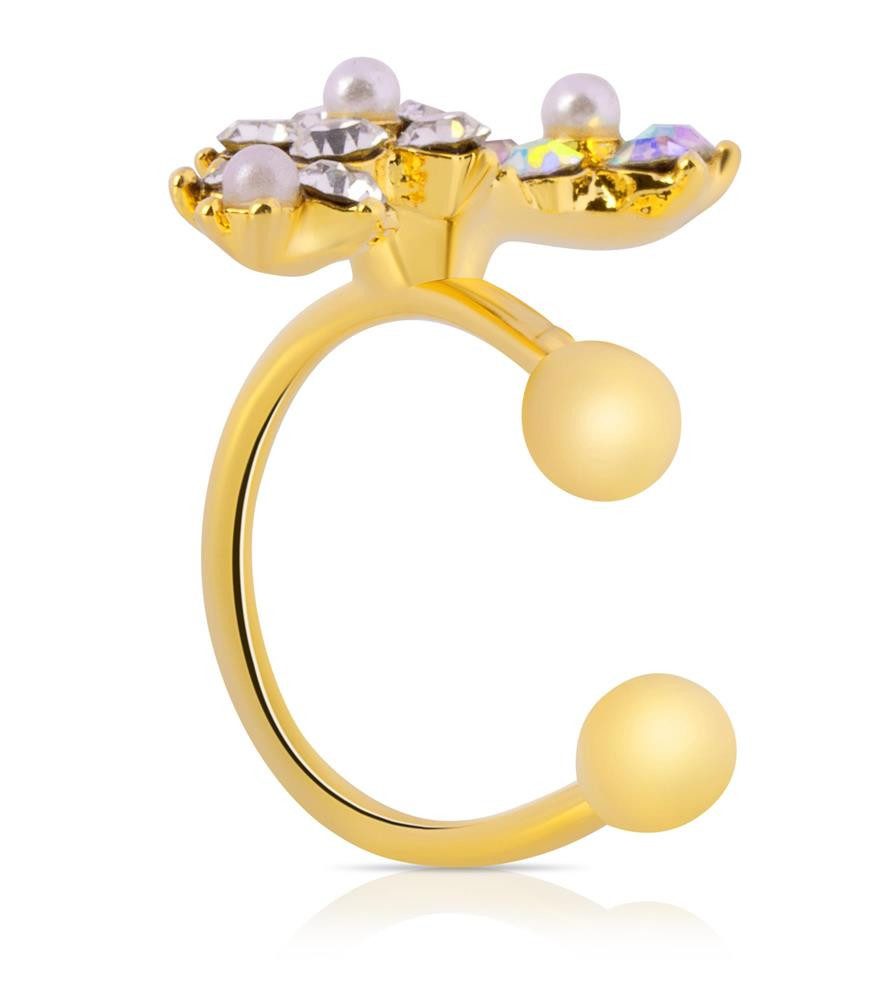 BUNGSA Ohrklemme Ohrklemme Kristall-Blume gold aus Messing für Damen (1 Stück, 1-tlg), Ohrschmuck Ohrringe