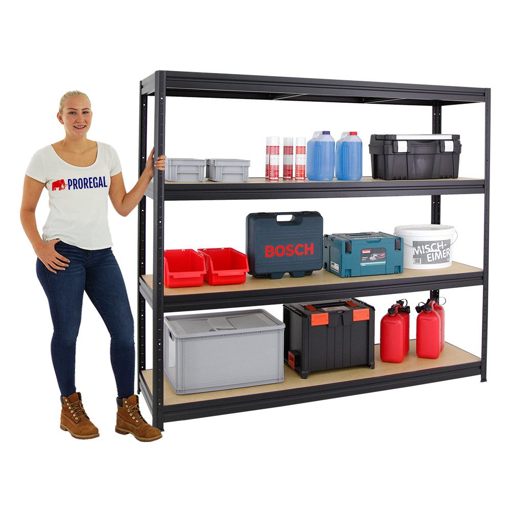 PROREGAL® Schwerlastregal Robustes Steckregal Lastenregal DINO mit 4 stabilen Fachböden, 4 Ebenen Steckmontage ohne Werkzeug hohe Belastbarkeit