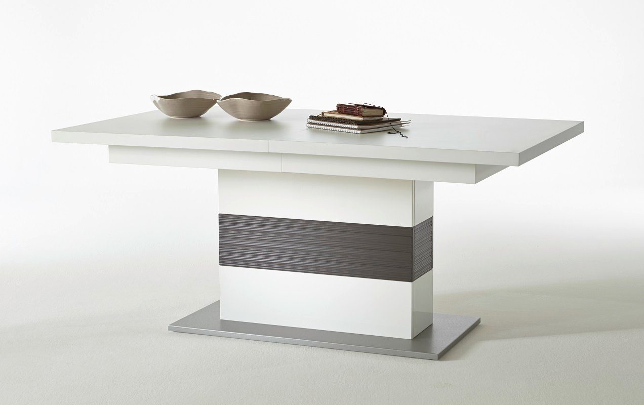 MCA furniture Esstisch TRENTO, ausziehbar, Säulentisch, Weiß Hochglanz/Grau (No-Set)