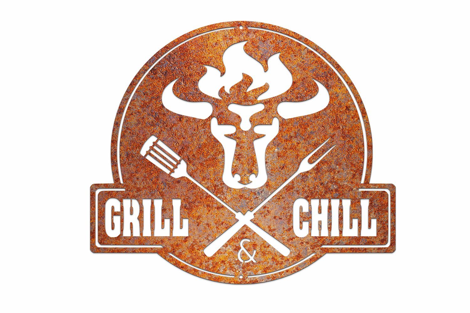 Chill Stier Edelrost Grill Grill Gartenschild CG02 Schild teileplus24 Wanddekoobjekt Metallschild BBQ & BBQ