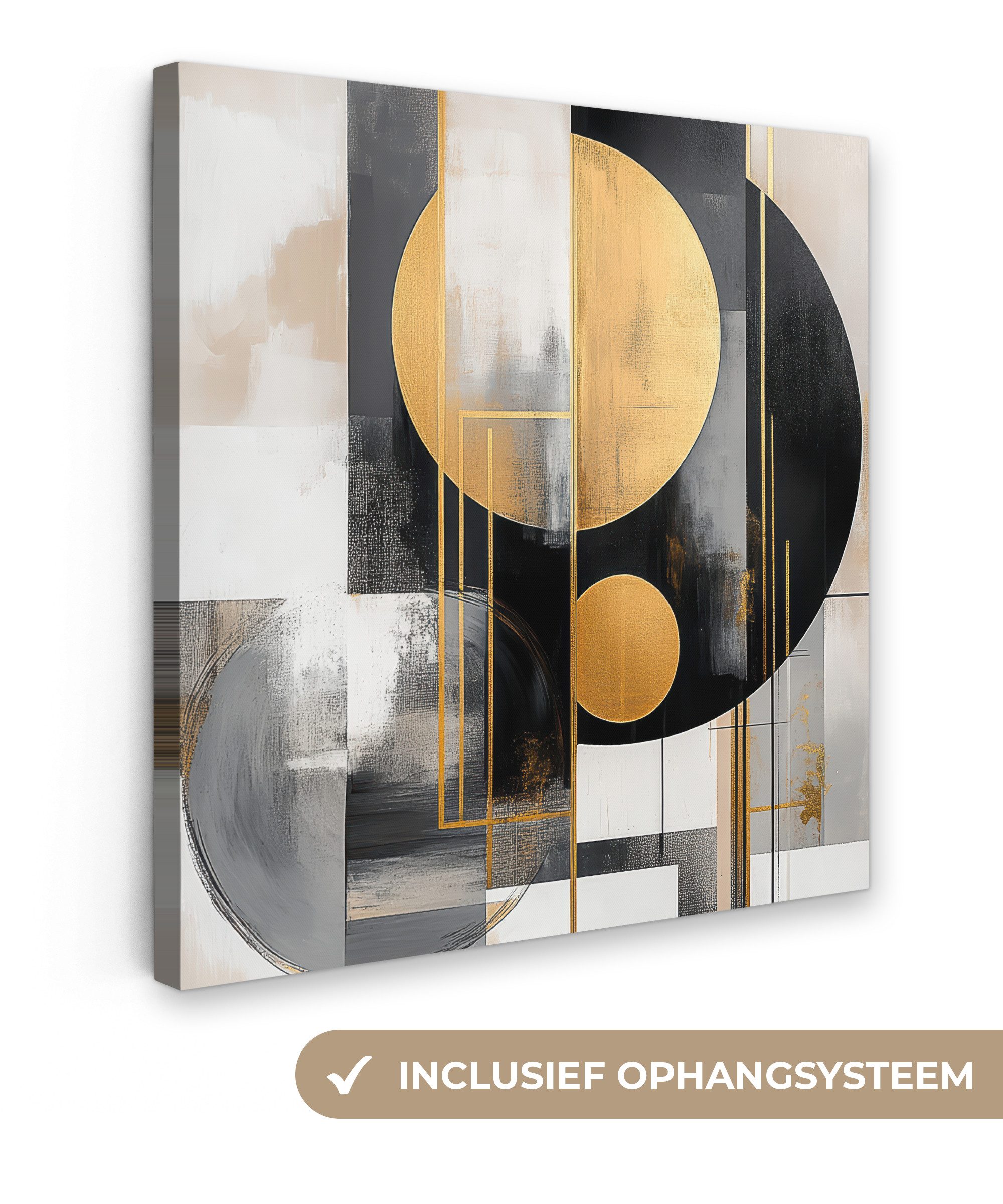 OneMillionCanvasses® Leinwandbild Abstrakt - Gold - Silber - Formen - Ästhetisch - Modern, Fotodruck (1 St), Wandbild, Deko Schlafzimmer Wohnzimmer Flur 20x20 cm
