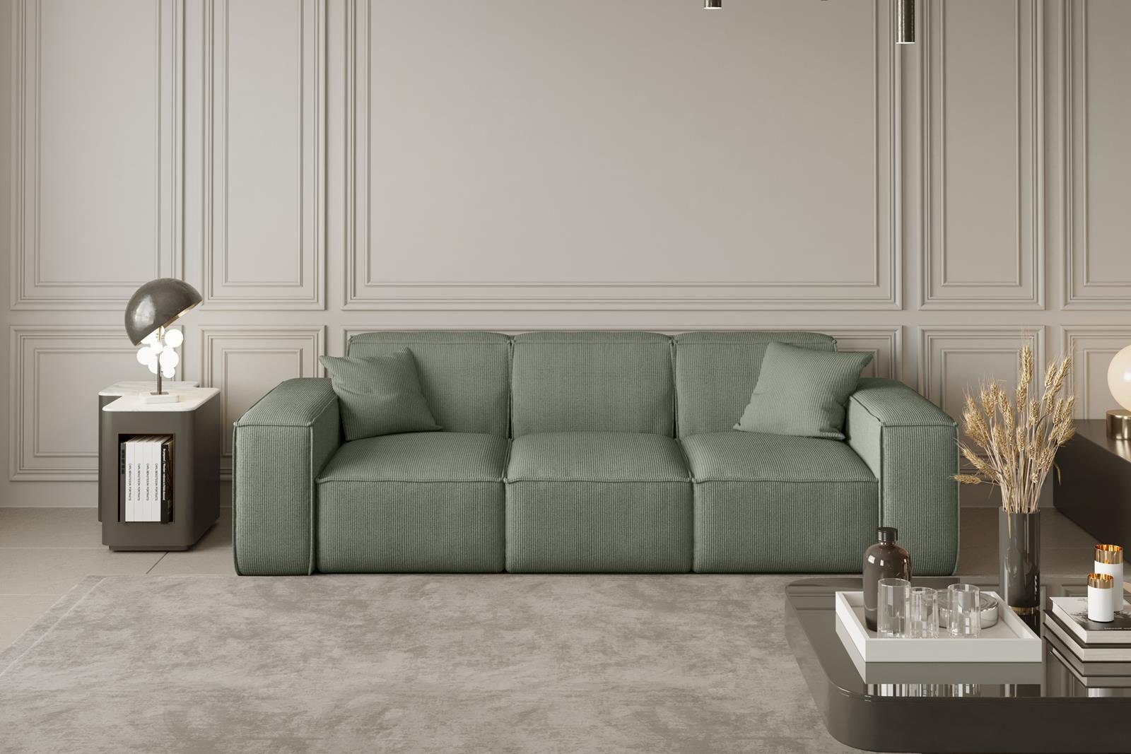 Beautysofa Sofa im modernes Wellenfedern 3-Sitzer Stil, oder Lugano, Dreisitzer inklusive aus Cordstoff Veloursstoff, Sofa