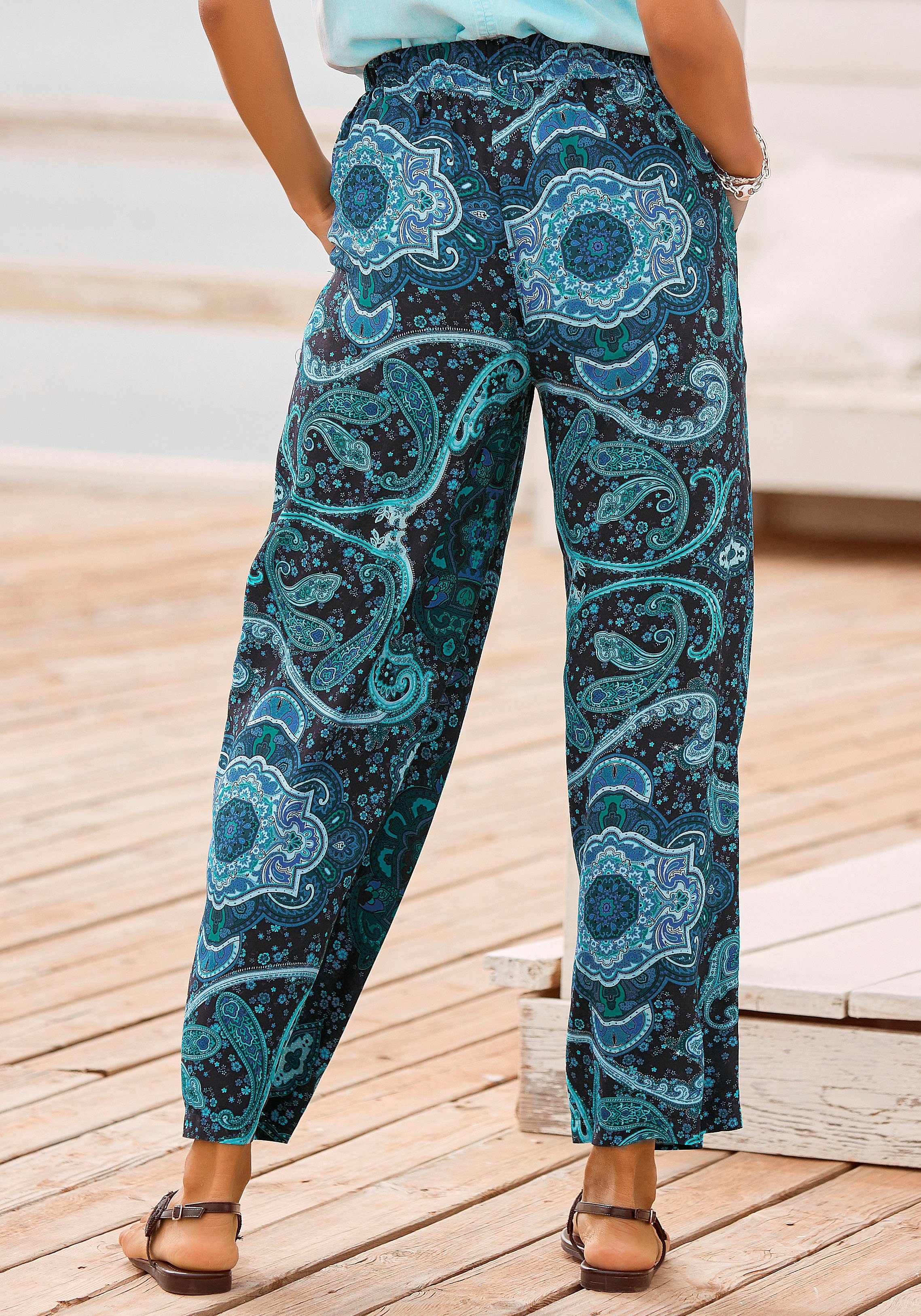 Vivance Palazzohose (mit Bindegürtel) und Paisleyprint, elastischer Bund, Schlupfhose, Stoffhose