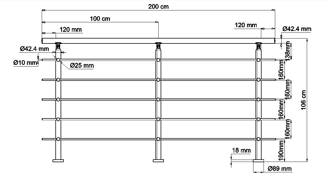 duschspa Treppengeländer Geländer Edelstahl Handlauf 80-240cm Außentreppe 3-5 Querstreben, 80 cm Länge, 106 cm Höhe, mit 5 Pfosten – Bild 4 von 5