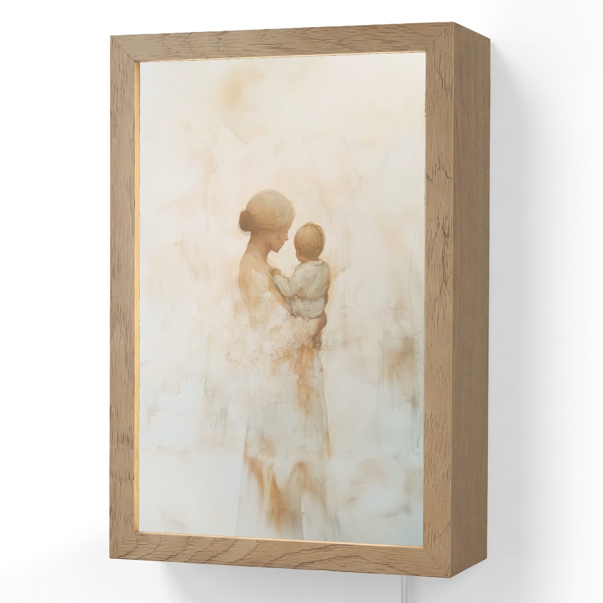 OnlyWow Wandleuchte Lightbox Kind - Mutter - Aquarellmalerei, Dimmbar, Farbwechsel, LED, Warmweiß, Kaltweiß, Neutralweiß Einstellbar, Wandlampe Innen, Dimmbar, mit Kabel, LED, Beleuchtung, Wohnzimmer