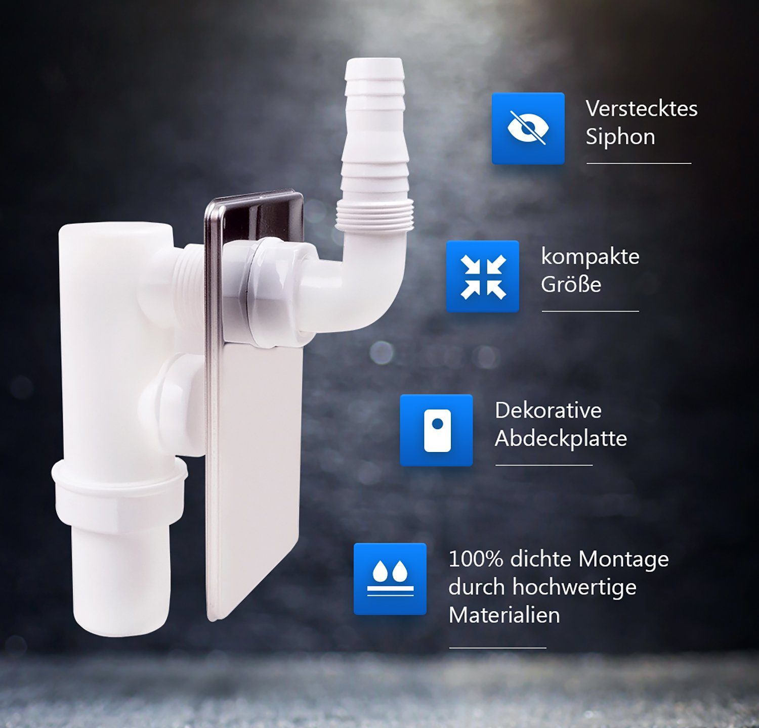 AQUADE Siphon Unterputzsiphon 40 mm Anschluss, für Waschmaschine Geschirrspüler