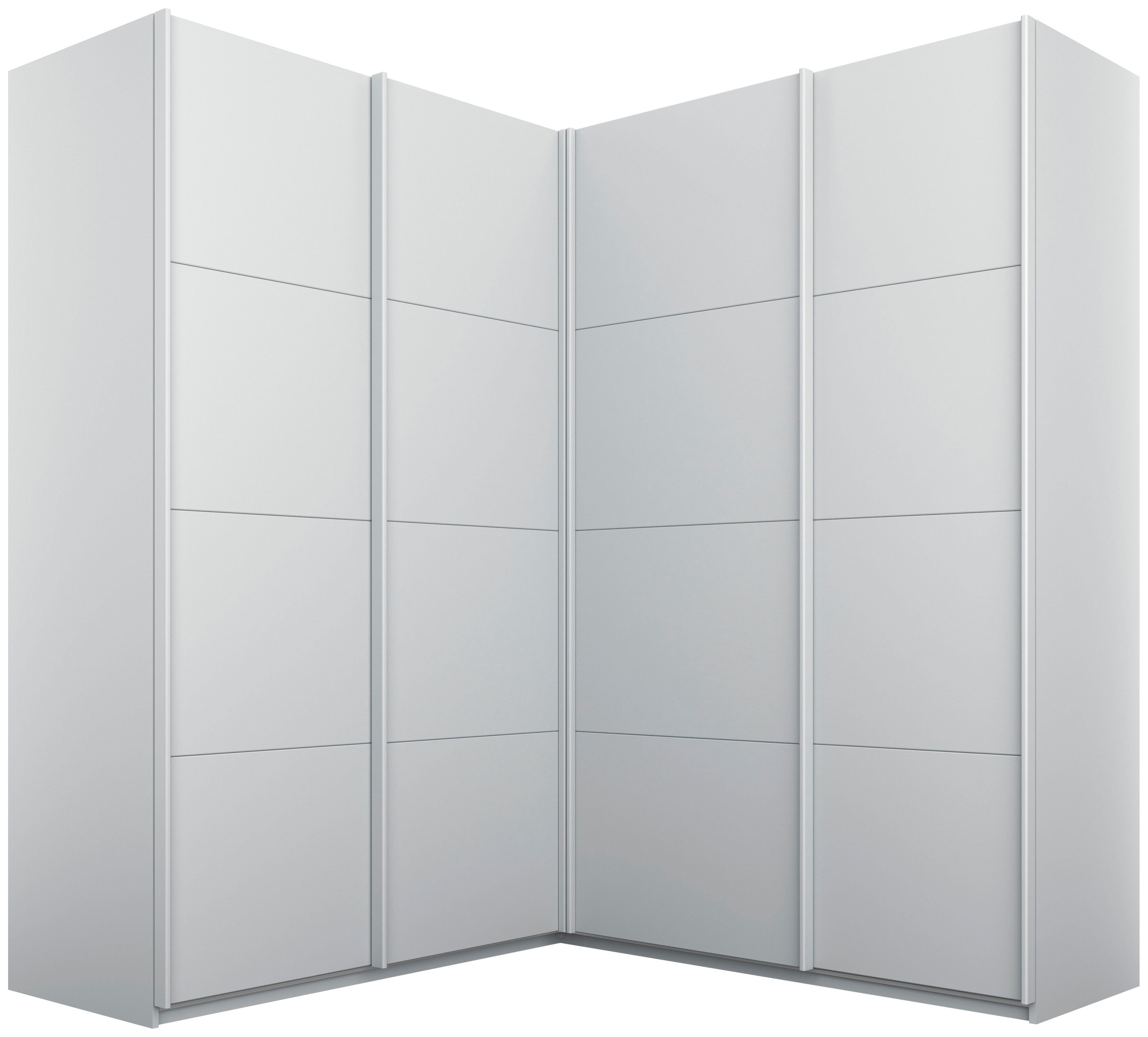 rauch Schwebetürenschrank Schrank Garderobe Eckkleiderschrank QUADRA Front in Dekor/Hochglanz (in den Höhen 210/229 cm, inkl. Soft-Close-Funktion) großer Eckschrank mit viel Stauraum, Maß 181x187 cm MADE IN GERMANY