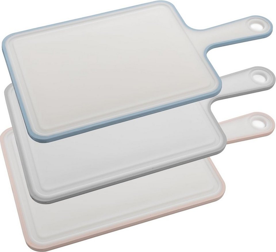 Centi Schneidebrett 3er Set Küchenbrett mit Antirutsch Rand und Saftrinne,  Kunststoff, (35L x 19B x 0,6H cm), Schneidebrett Kunststoff mit Griff