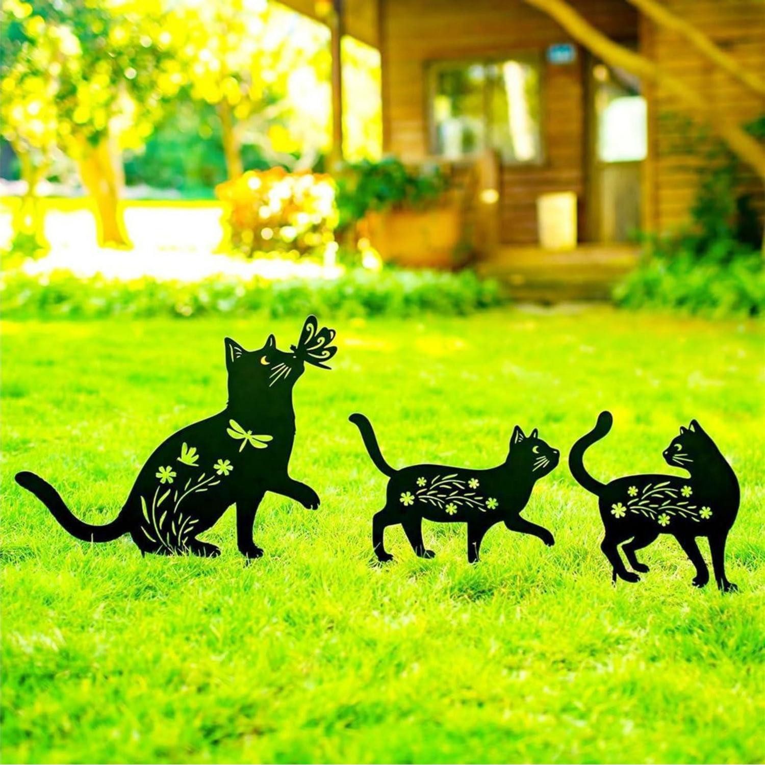 LuxusKollektion Tierfigur Katzen-Gartenstecker 3er-Pack Schwarz (3 St)