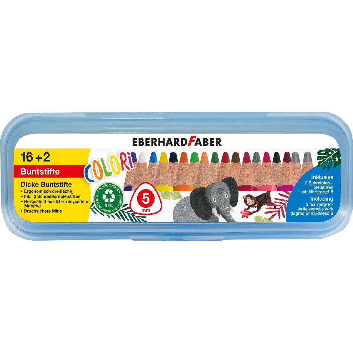 Eberhard Faber Buntstift EBERHARD FABER Buntstifte Colori 16+2 dreiflächig dick 16 Farben Mine