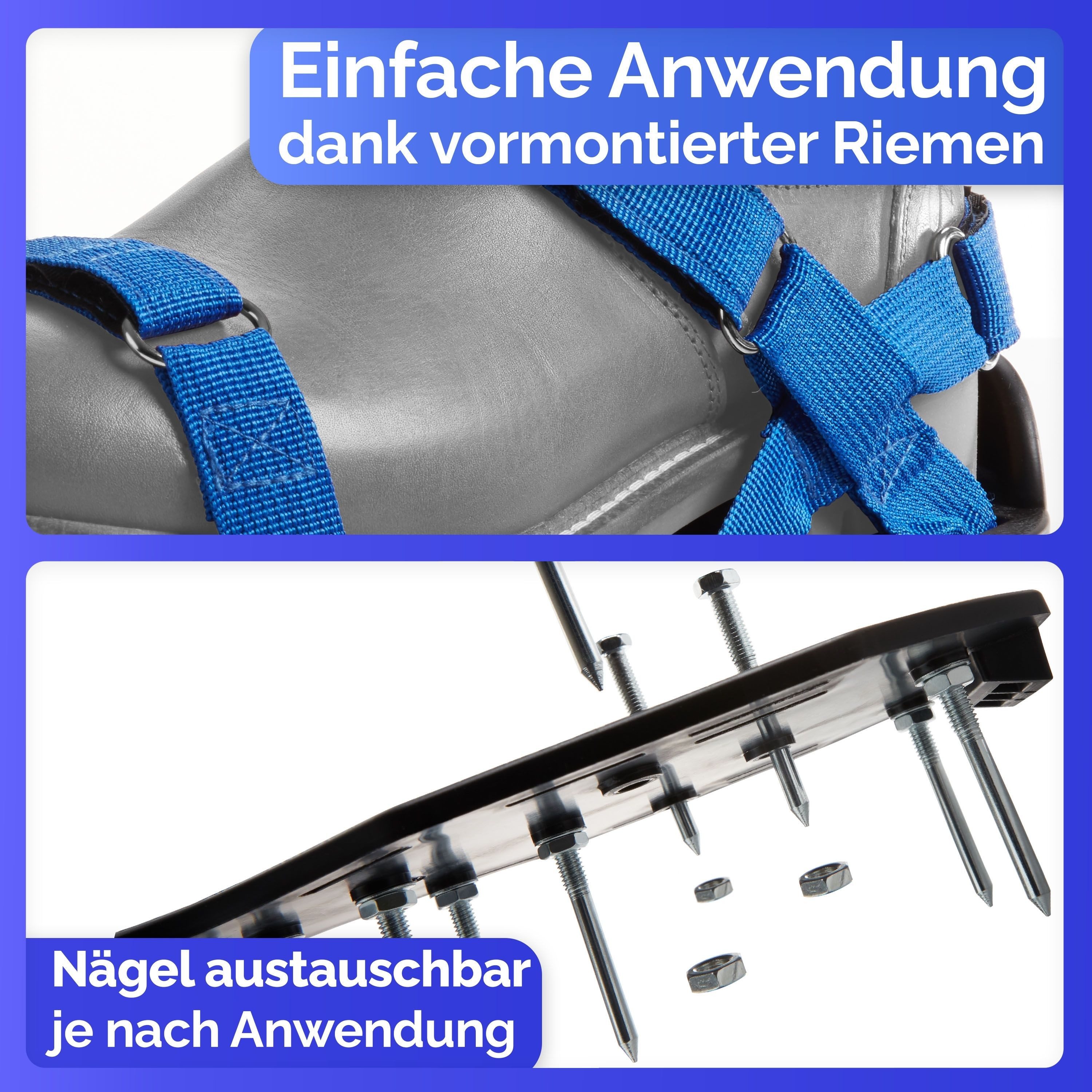 Briliantwerk Rasenlüfter - Nagelschuhe mit Klettverschluss -, - Zum Rasen belüften oder als Estrichschuhe - inkl. Zwei Nagellängen