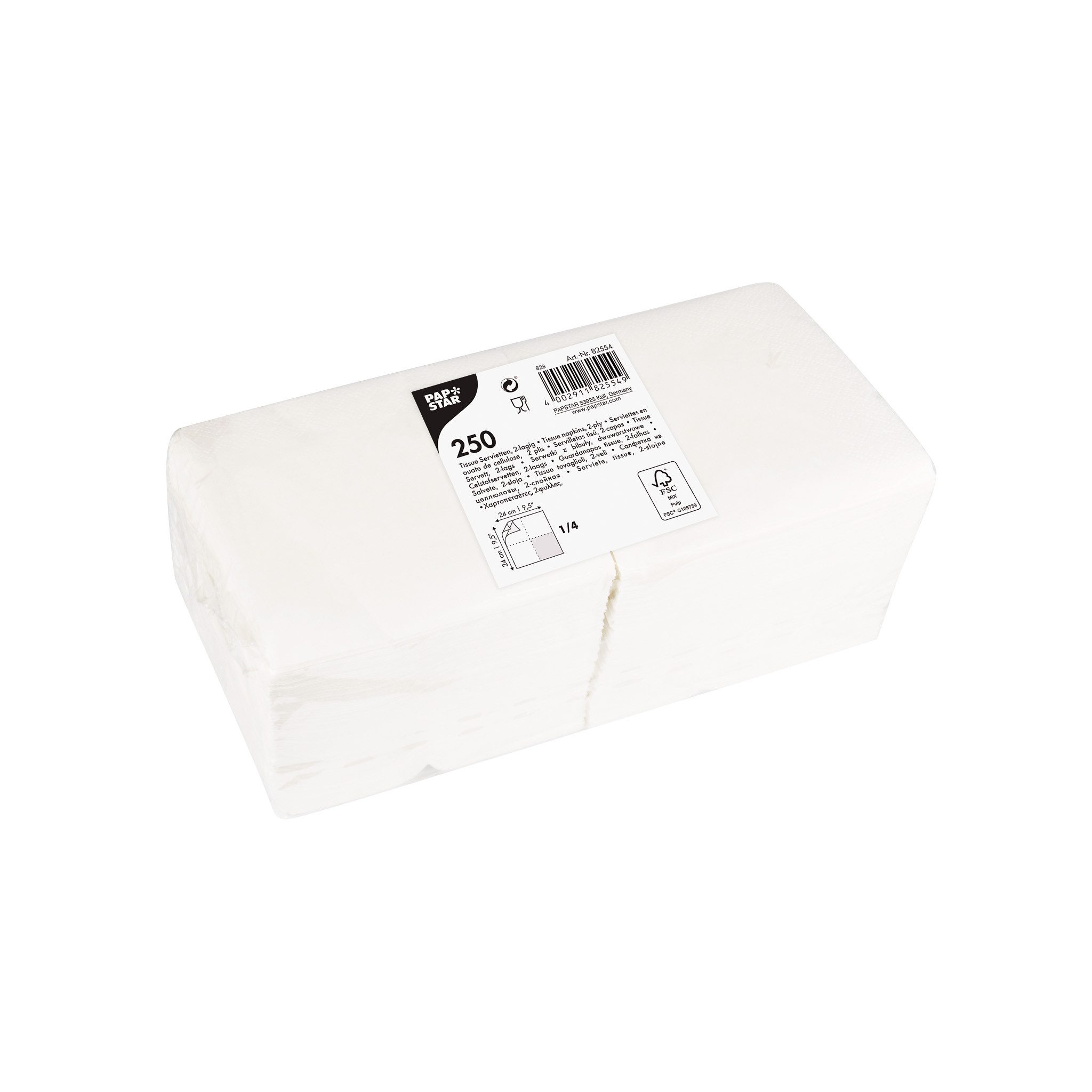 PAPSTAR Papierserviette, Servietten Papier 24x24cm 2-lagig 1/4-Falz 250 Stück Weiß
