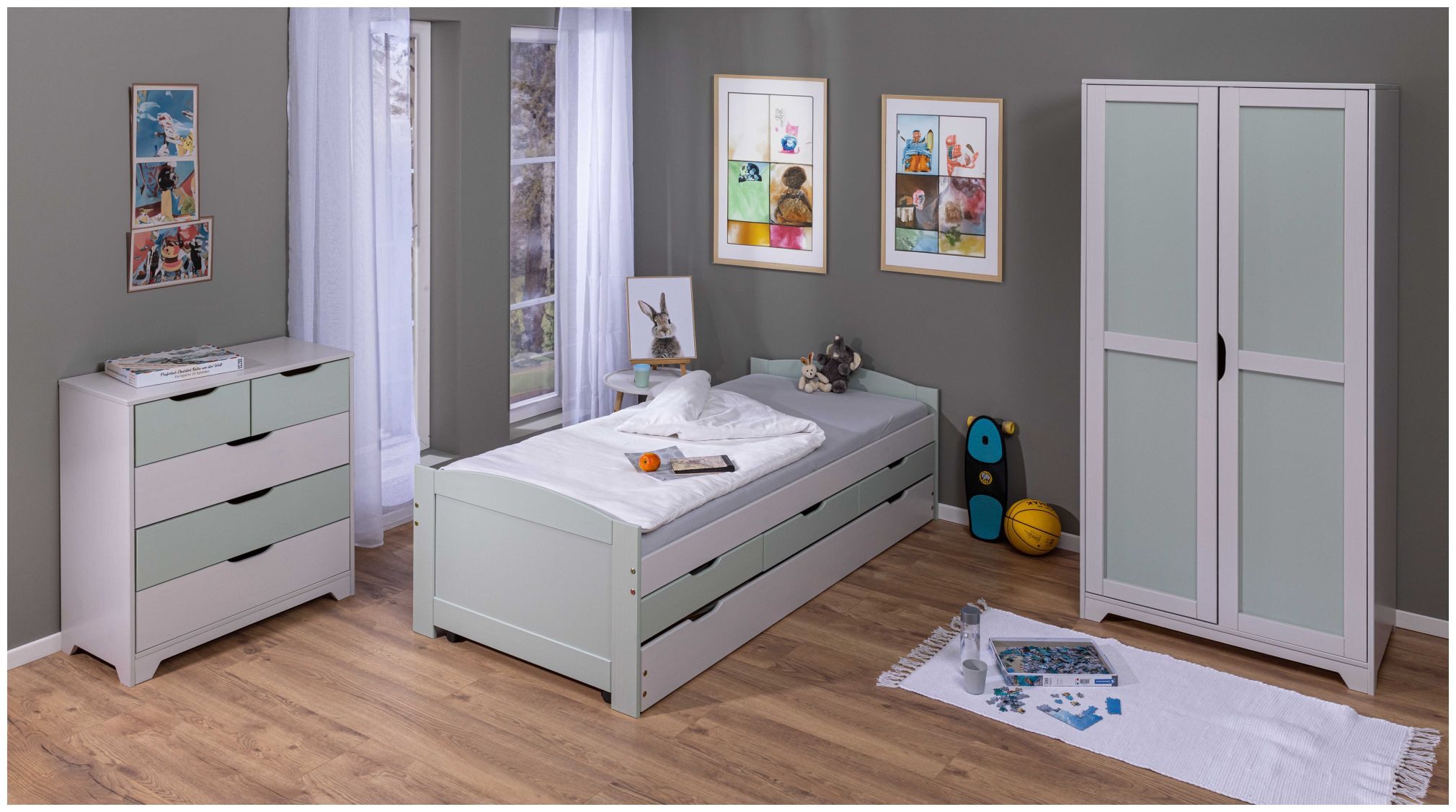 FURNARO Kinderkleiderschrank Schrank, Kinderzimmerschrank, 92 x 59,5 x 205 cm
