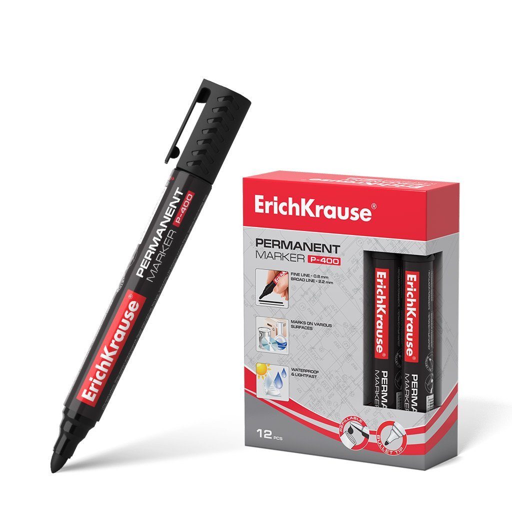 Erich Krause Marker, Permanent Marker P-400 wasserfest 0,8 - 2,2mm schwarz 12 Stück