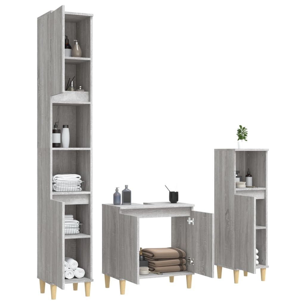 vidaXL Badezimmer-Set 3-tlg. Badmöbel-Set Grau Sonoma günstig online kaufen