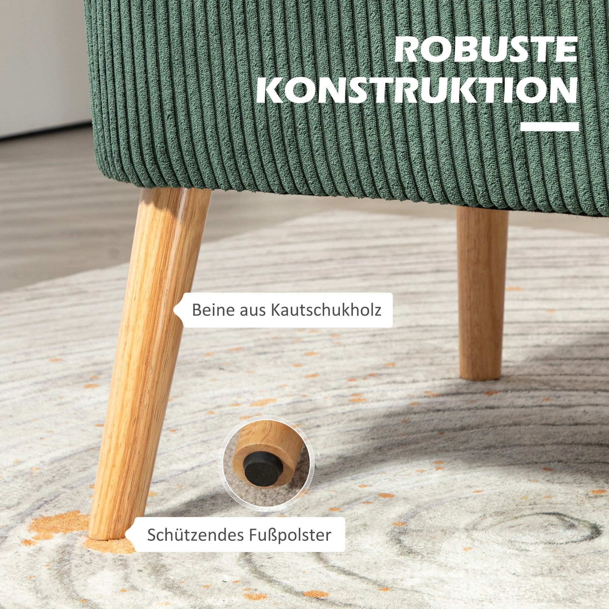 HOMCOM 2-Sitzer Sofa Loveseat mit Leinen-Optik für Schlafzimmer 117x56,5x77cm, Doppelsofa 1 Teile, für Wohnzimmer, Schlafzimmer, 117 x 56,5 x 77 cm, Grün – Bild 5 von 5