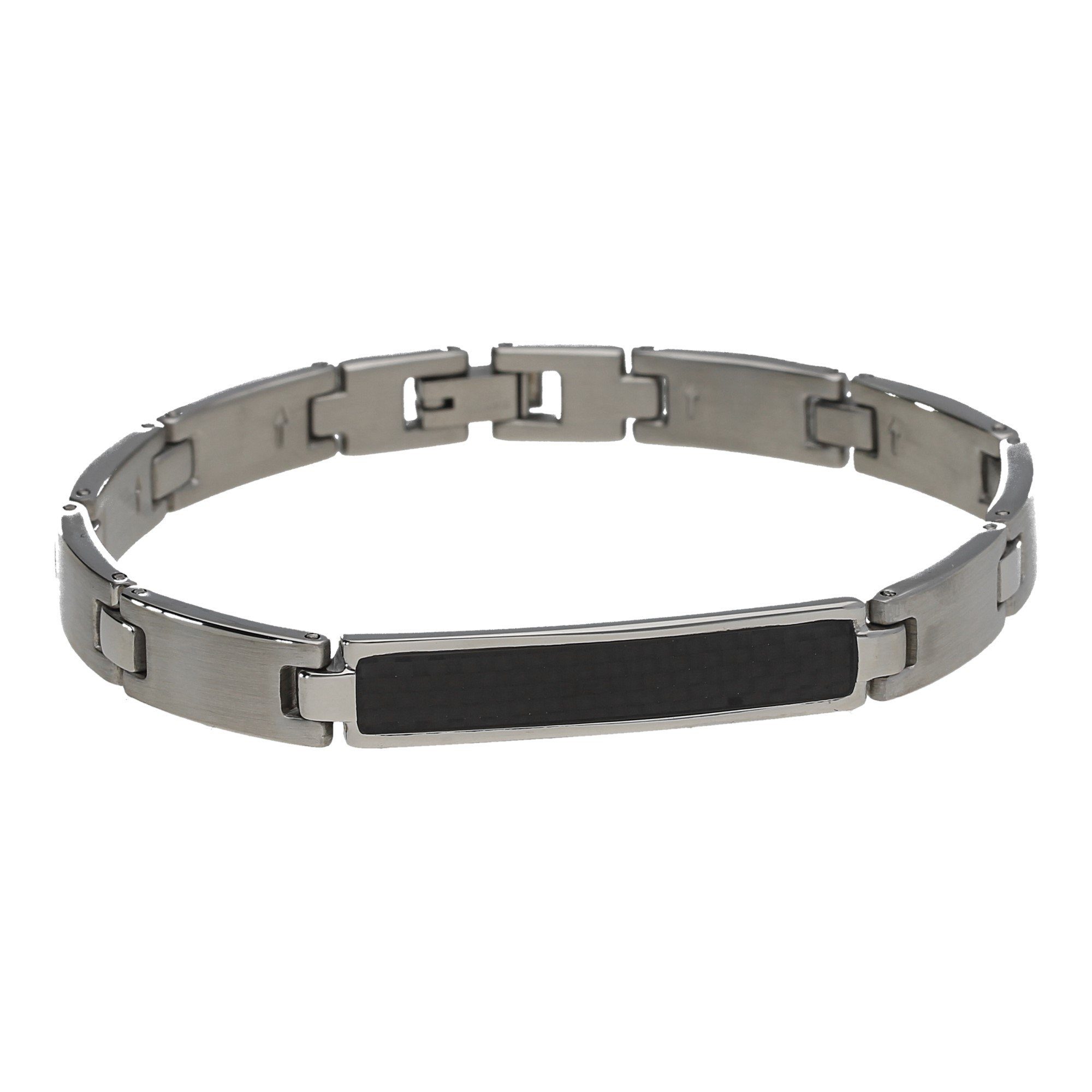 Einlage, Jacques Charrel gemusterter Edelstahl Mittelteil Armband mit Gliederarmband,