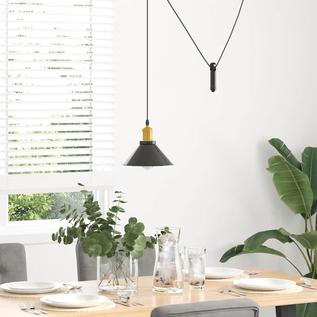 furnicato Pendelleuchte Vintage-Hängeleuchte Schwarz, 22 x 10 cm, Höhenverstellbar, Deckenlampe mit Flaschenzugsystem und E27-Fassung für das Wohnzimmer