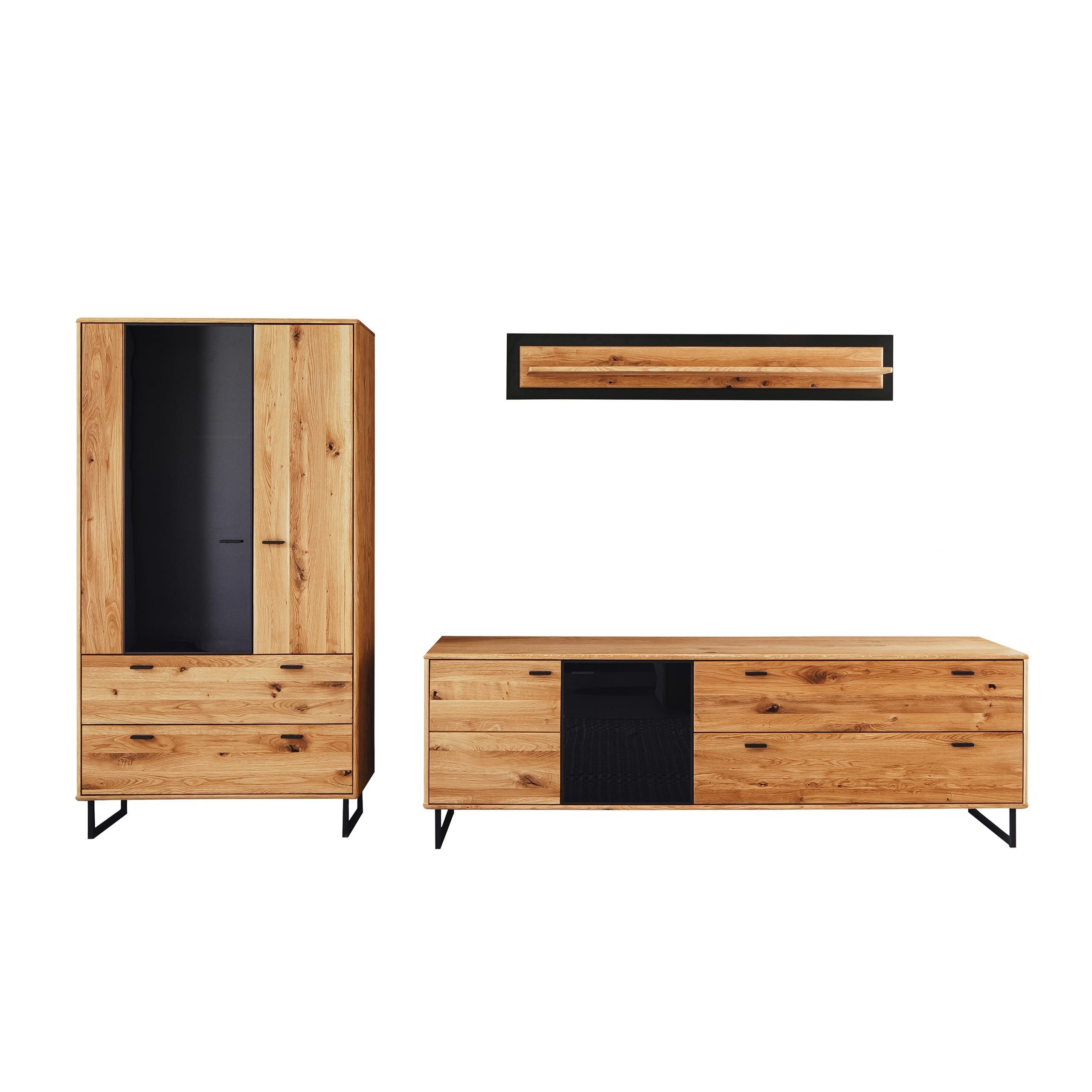 Board Modern TV Wildeiche Newroom Wohnwand Highboardvitrine Massi... Anthrazit Sorena, Wohnwand