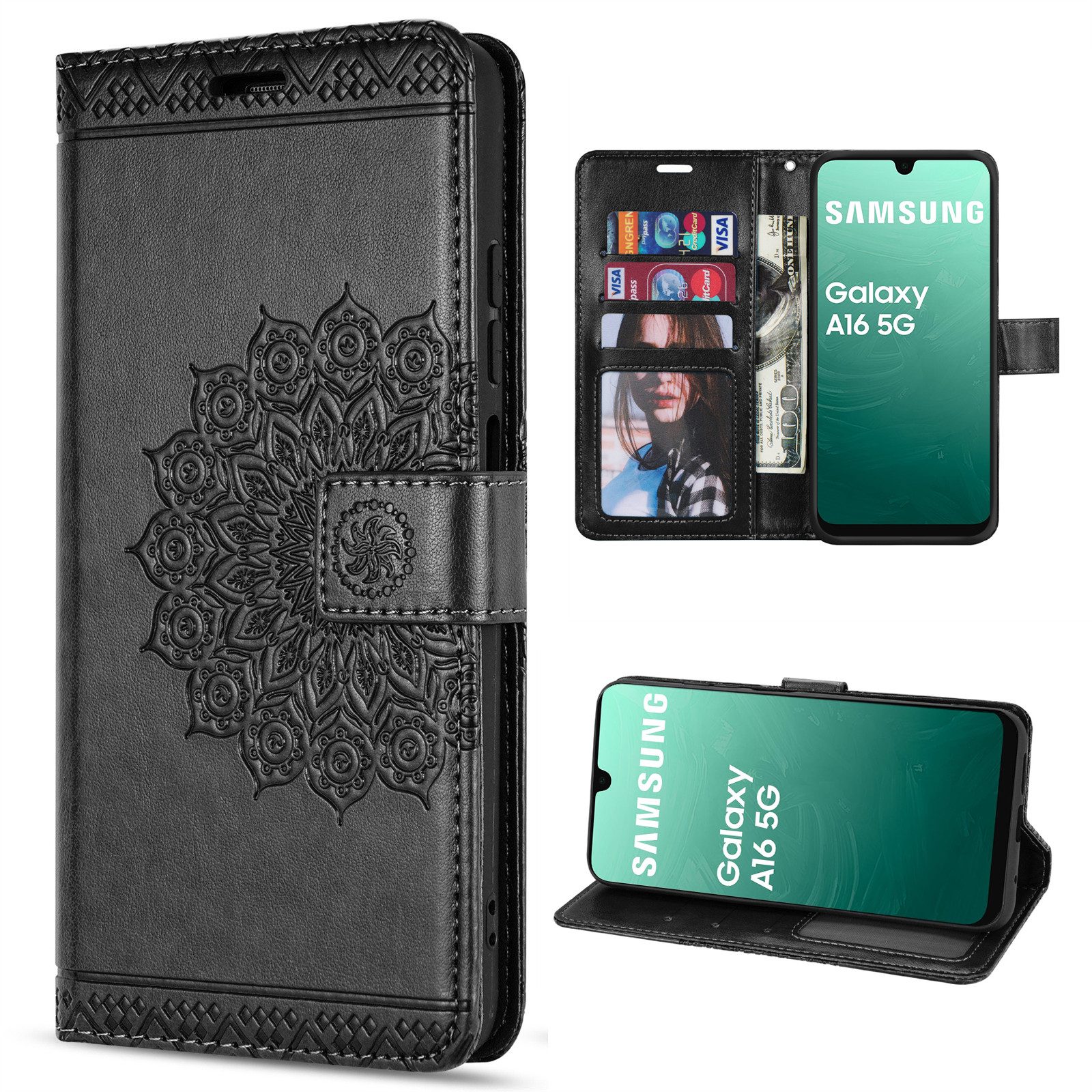Smartphone-Hülle Handytasche für Samsung Galaxy A16 Klapphülle Schwarz