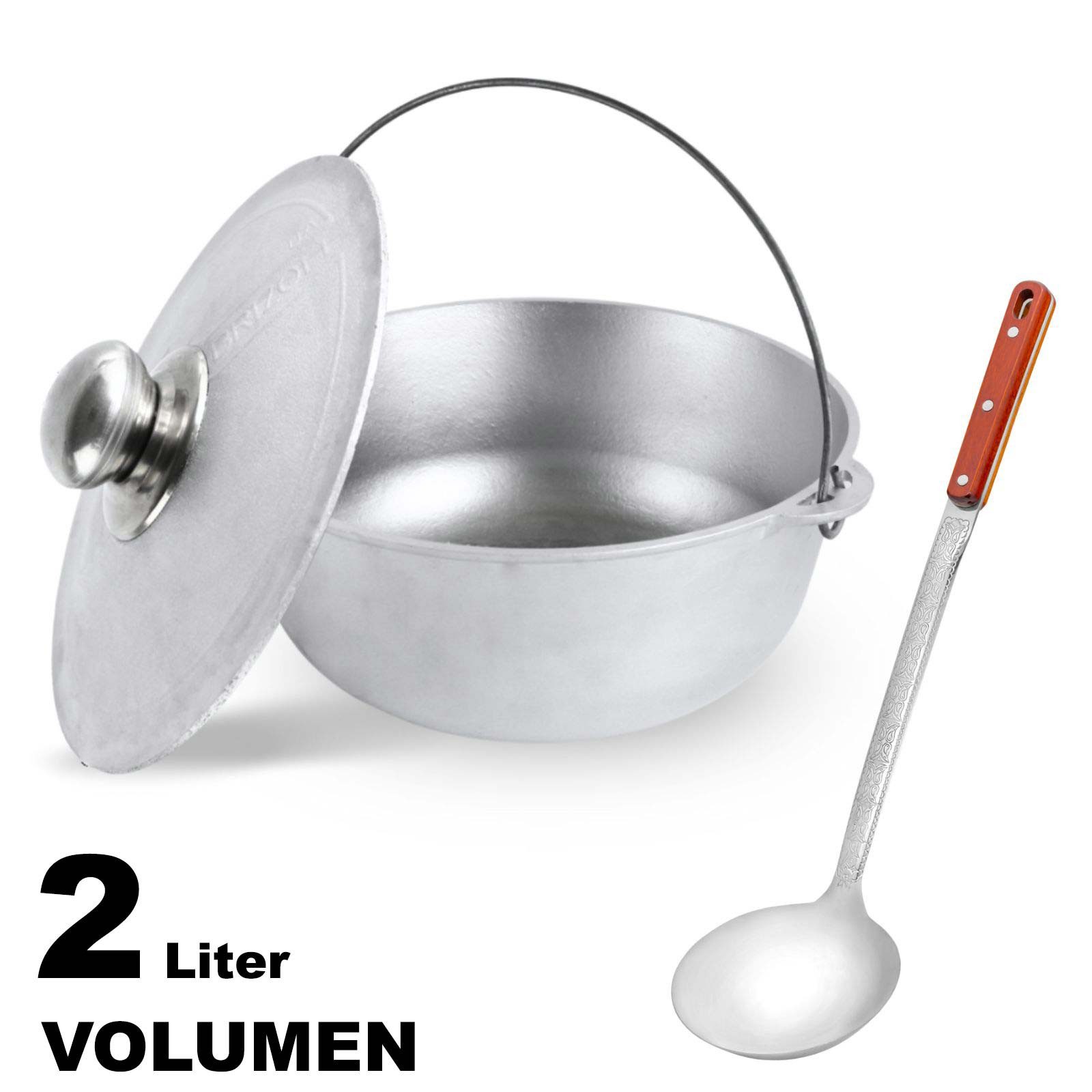BIG-PAN Wok 2L Kazan Aluminium Bügel Deckel Camping-Kessel