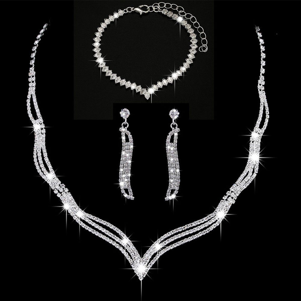 LAKKEC Schmuckset Hochzeit, Armband, Schmucksets Halskette, Ohrringe 3-tlg Ohrclips Damen-Schmucksets