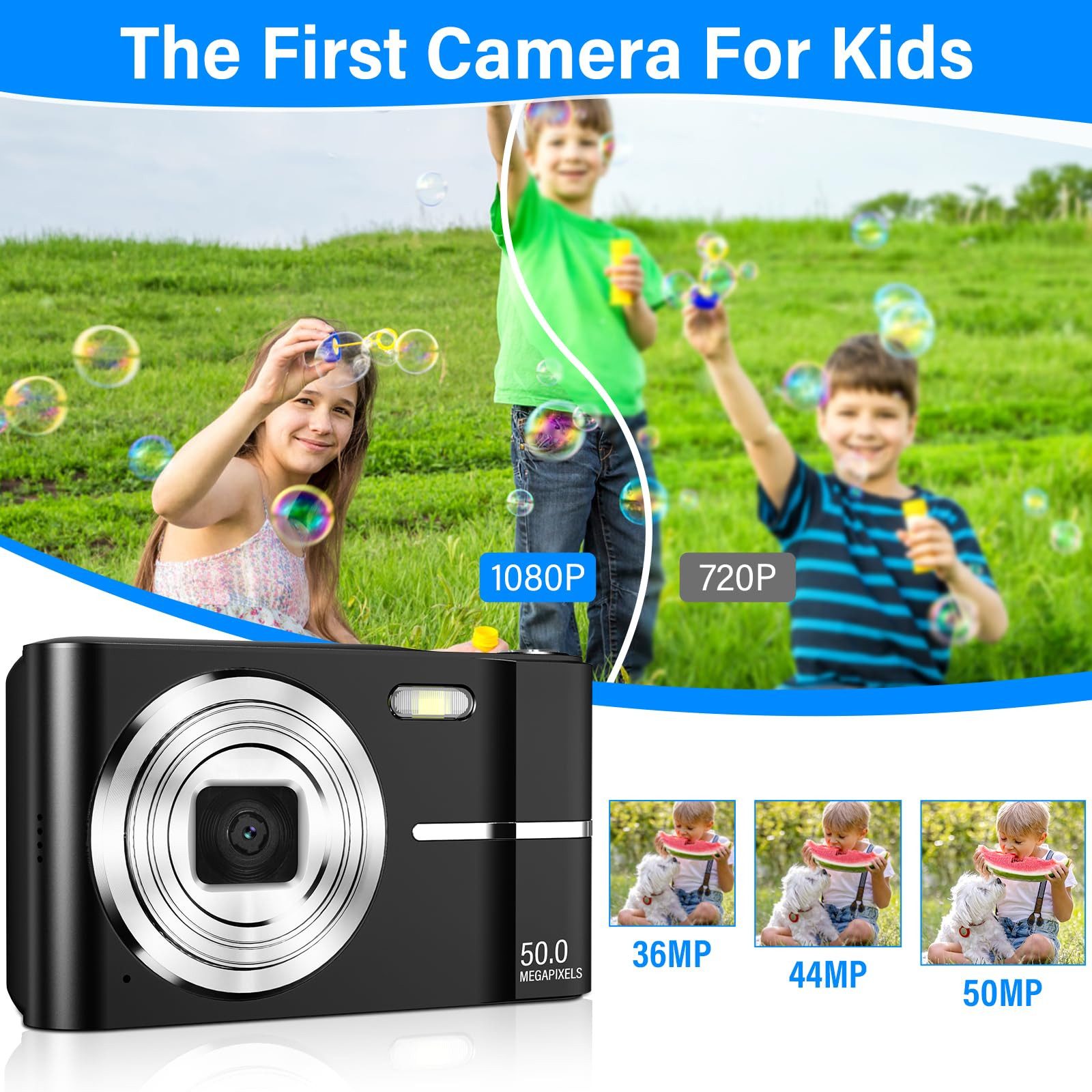 Kityhome Kompaktkamera Digital – Digitalkamera mit Digitalzoom, Fotokamera Kompaktkamera (50 MP, 1080P, 16x optischer Zoom, 2,4 Zoll Bildschirm, Webcam-Funktion)