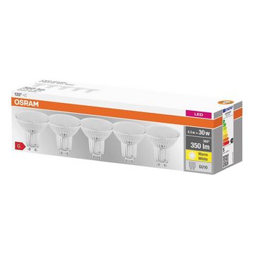 Osram LED-Leuchtmittel PAR16 Glas Reflektor 5er-Set 4,3W = 30W GU10 350lm 36° 2700K, Warmweiß