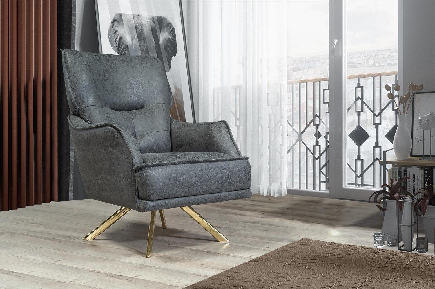 JVmoebel Sessel Made (Sessel), In Sessel Europe Club Exklusiver Grauer Lounge 1-Sitzer Einsitzer Luxus