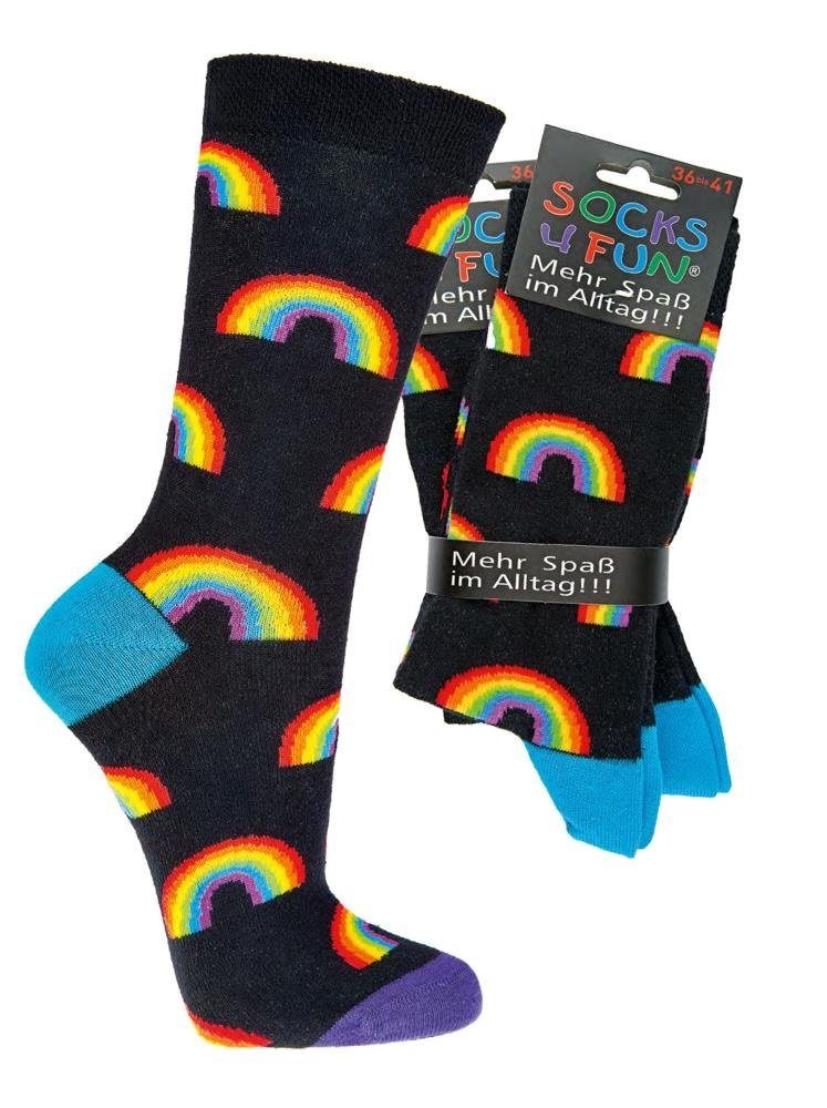 Socks 4 Fun Paar) Motivsocken Regenbogen 2 Fun (2-Paar, 4 Socks Freizeitsocken "Rainbow" 2er Bündel