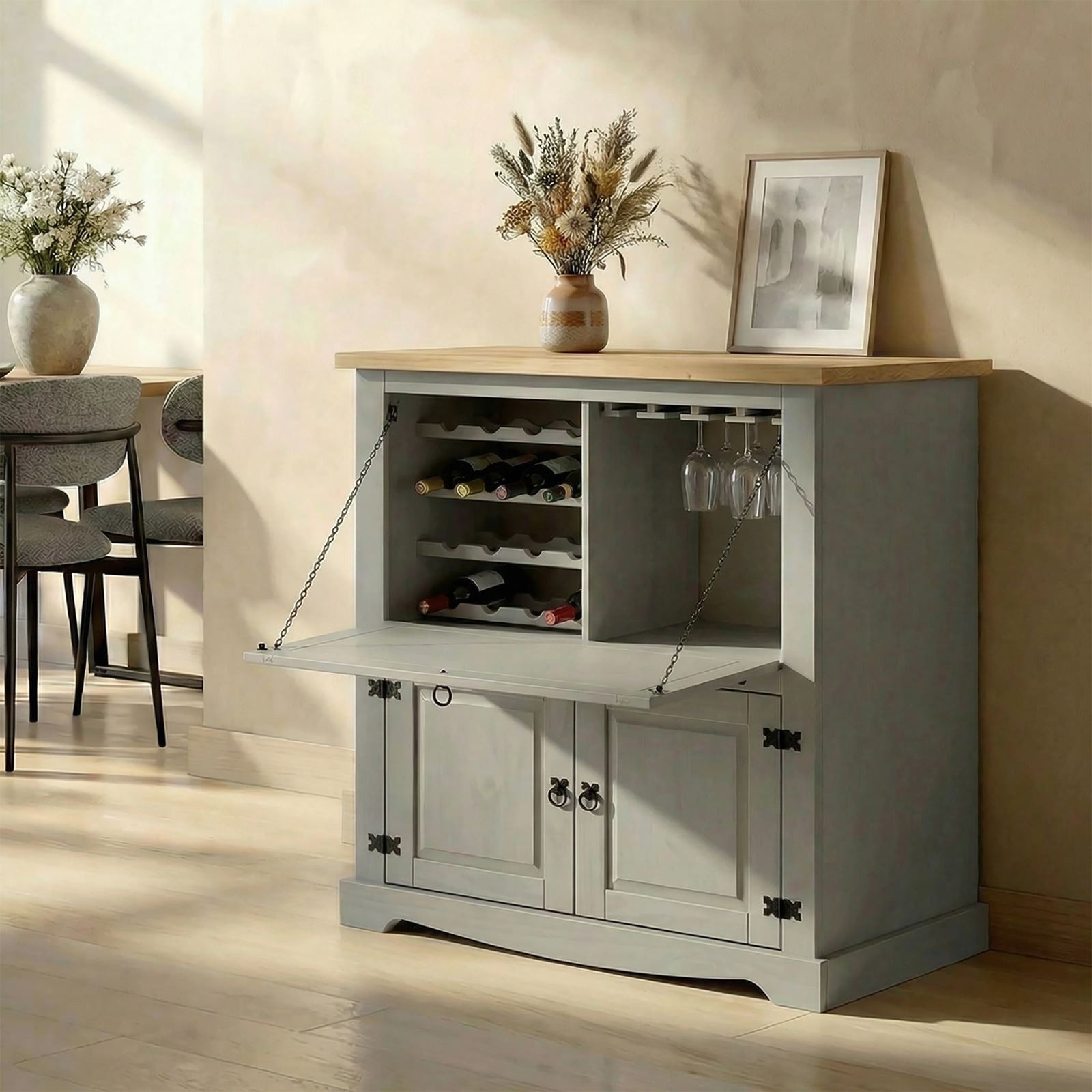 IDIMEX Hochschrank TEQUILA Weinschrank Mexiko Möbel Barschrank Hausbar Weinregal Kiefer massiv Me