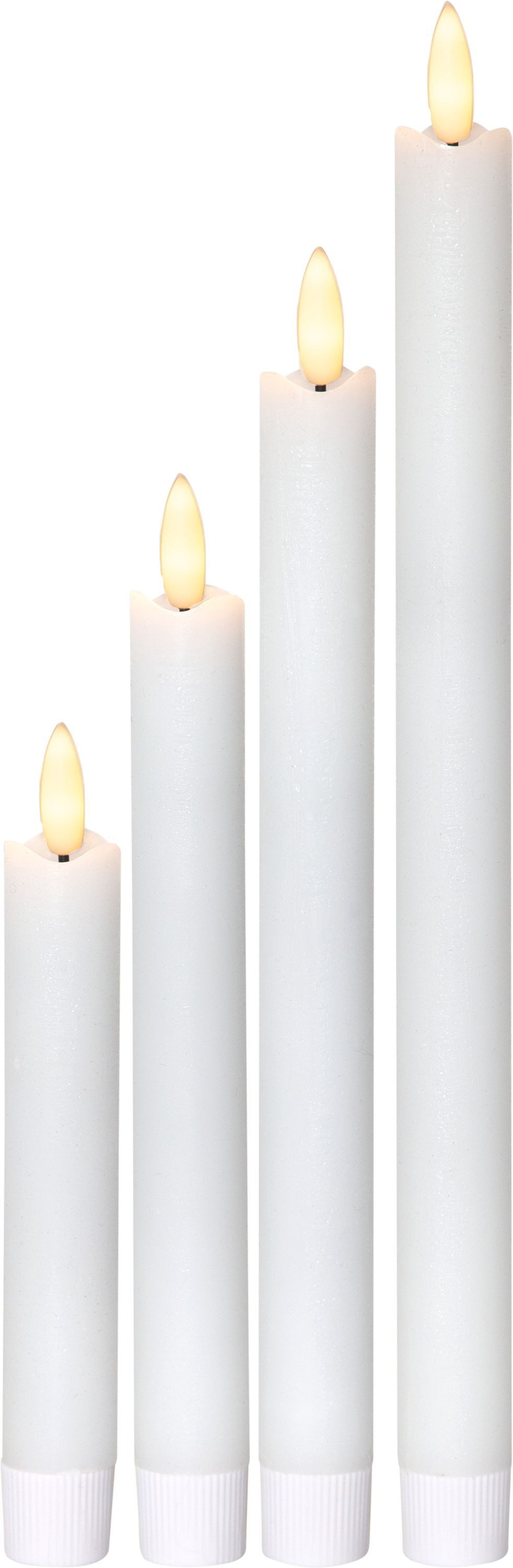 LED-Kerze LED-Stabkerzen Flamme, Echtwachs, 4er-Set, weiß 