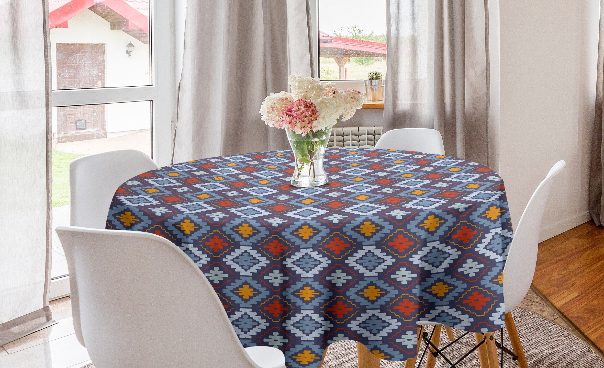 Abakuhaus Tischdecke Kreis Tischdecke Abdeckung für Esszimmer Küche Dekoration, Stammes Mexikanische Traditionelle Kunst