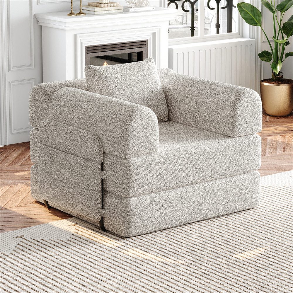 MODFU Schlafsofa Chenille-Schlafsessel 2-in-1, mit Staufach in der Armlehne, Metallrahmen und mehreren Konfigurationsmöglichkeiten 1 Teile, mit Relaxfunktion