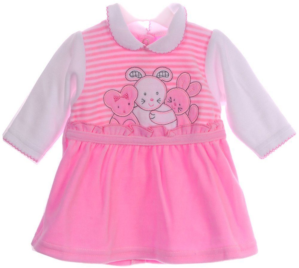 La Bortini Sweatkleid Baby Kleid warm und weich aus Velours in Rosa Kleidchen kuschelig, mit Tiren Stickerei, 44 50 für Neugeborene, Erstlingskleid