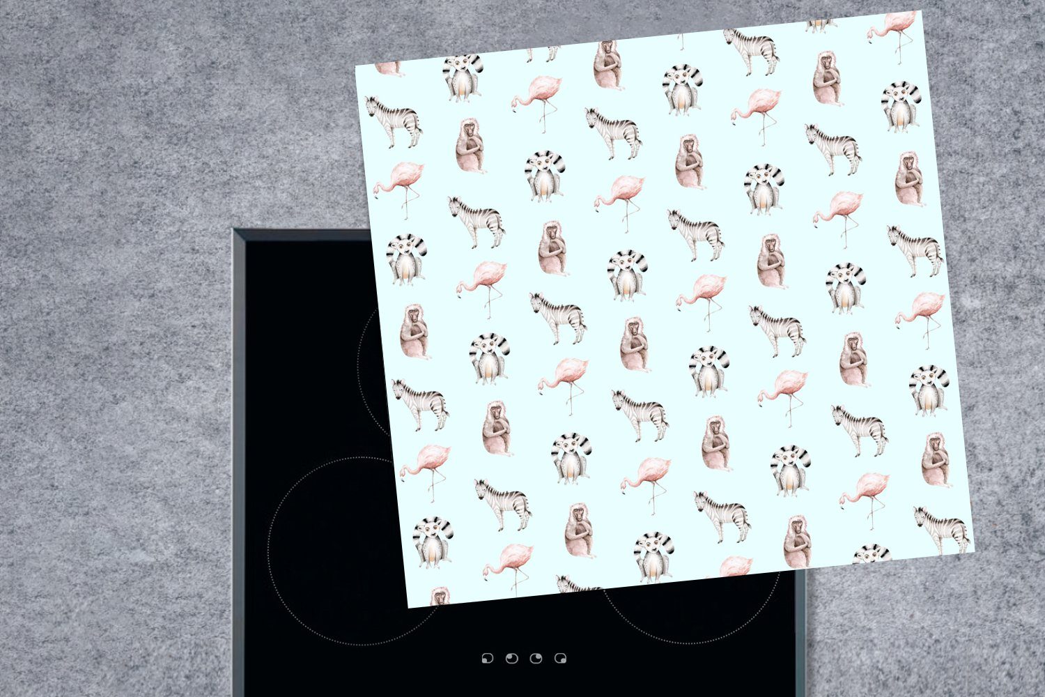 MuchoWow Herdblende-/Abdeckplatte Tiere Muster, für küche - tlg), Wilde 78x78 - cm, (1 Vinyl, Pastell Arbeitsplatte Ceranfeldabdeckung