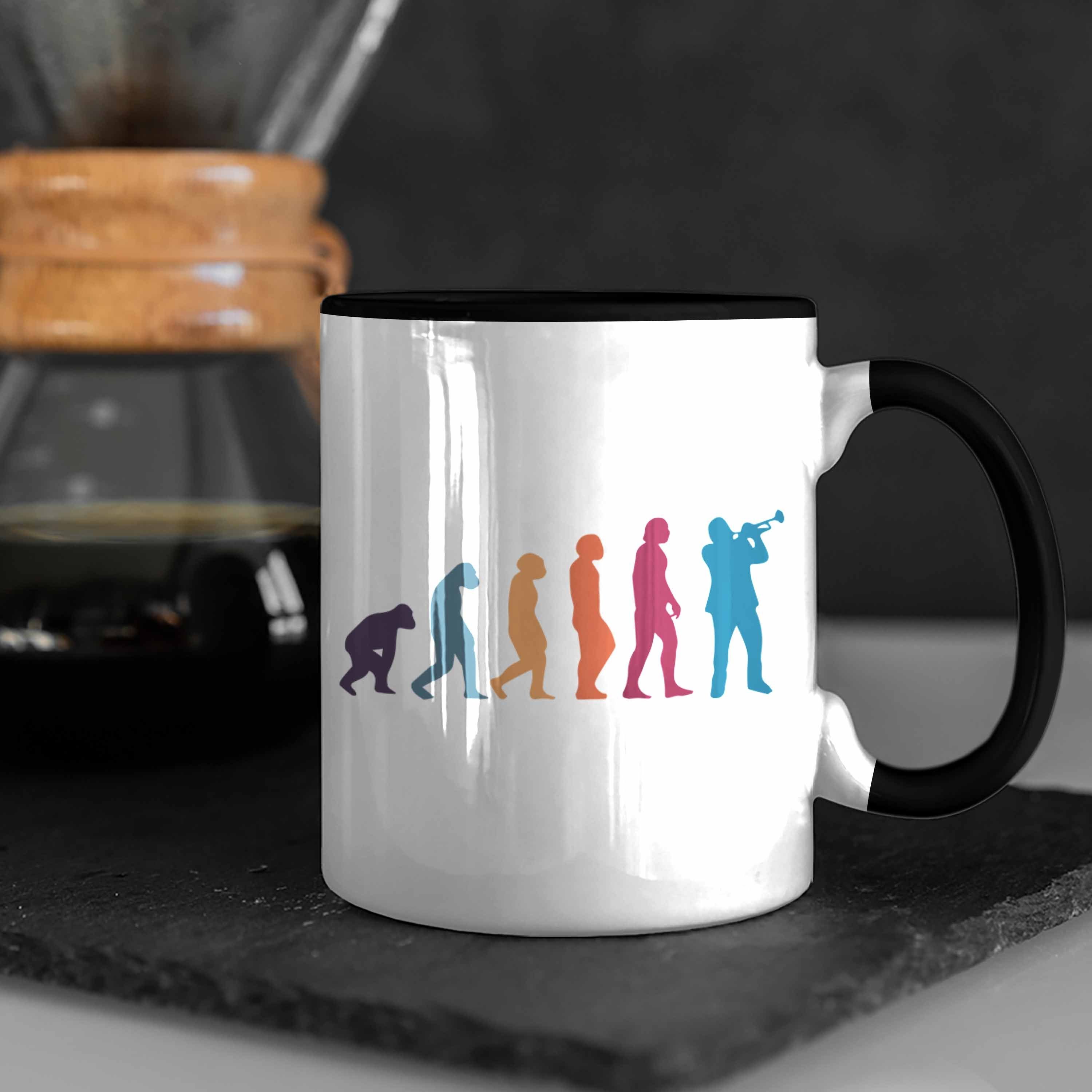 Kaffeebecher Trendation Posaunist Geschenkidee Tasse Evolution Geschenk Posaune Schwarz Tasse