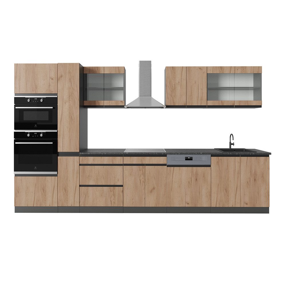 Vicco Küchenzeile R-Line Goldkraft Eiche/Anthrazit 350cm günstig online kaufen