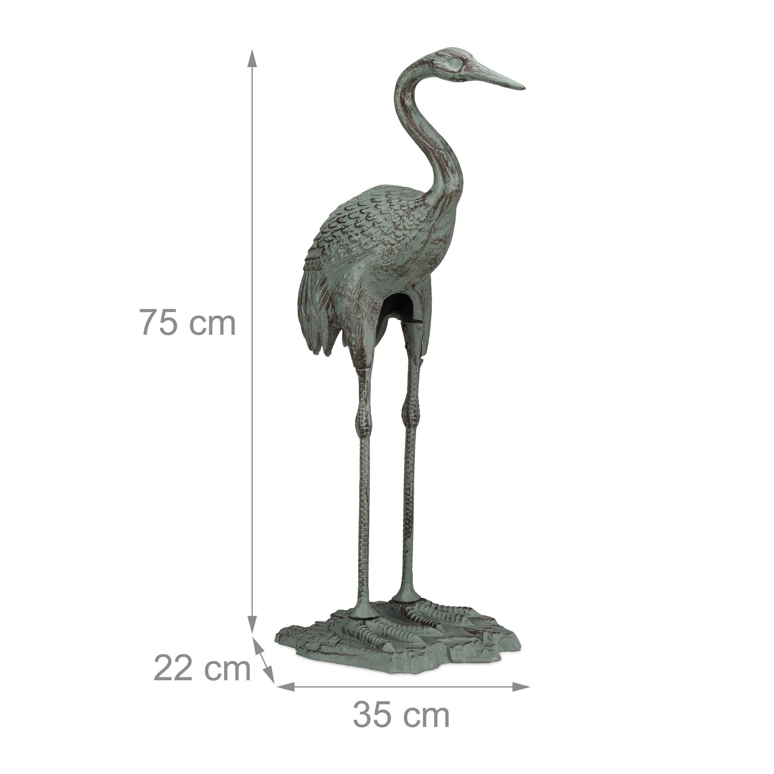 relaxdays Gartenfigur Dekofigur Kranich Gusseisen, B