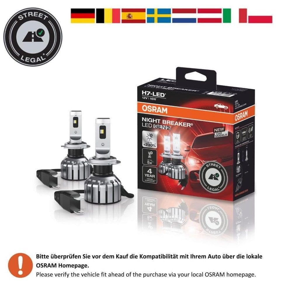 Osram KFZ-Ersatzleuchte Osram NIGHT BREAKER LED H7 GEN 2 Fern- und Abblendlicht