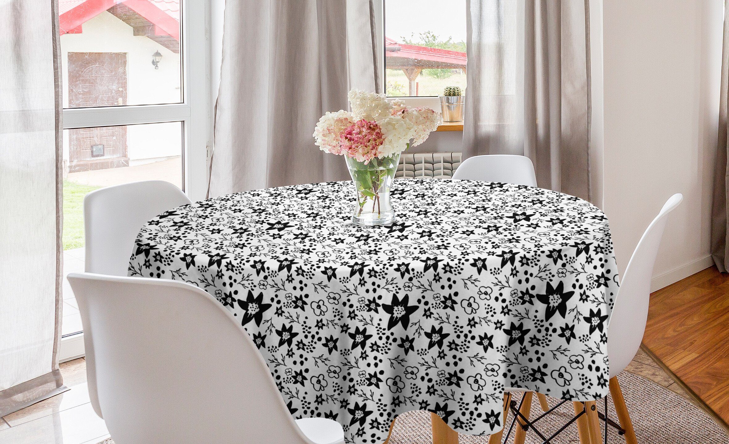 Abakuhaus Tischdecke Kreis Tischdecke Abdeckung für Esszimmer Küche Dekoration, Blumen Blooming Petals Hand gezeichnet | Tischdecken