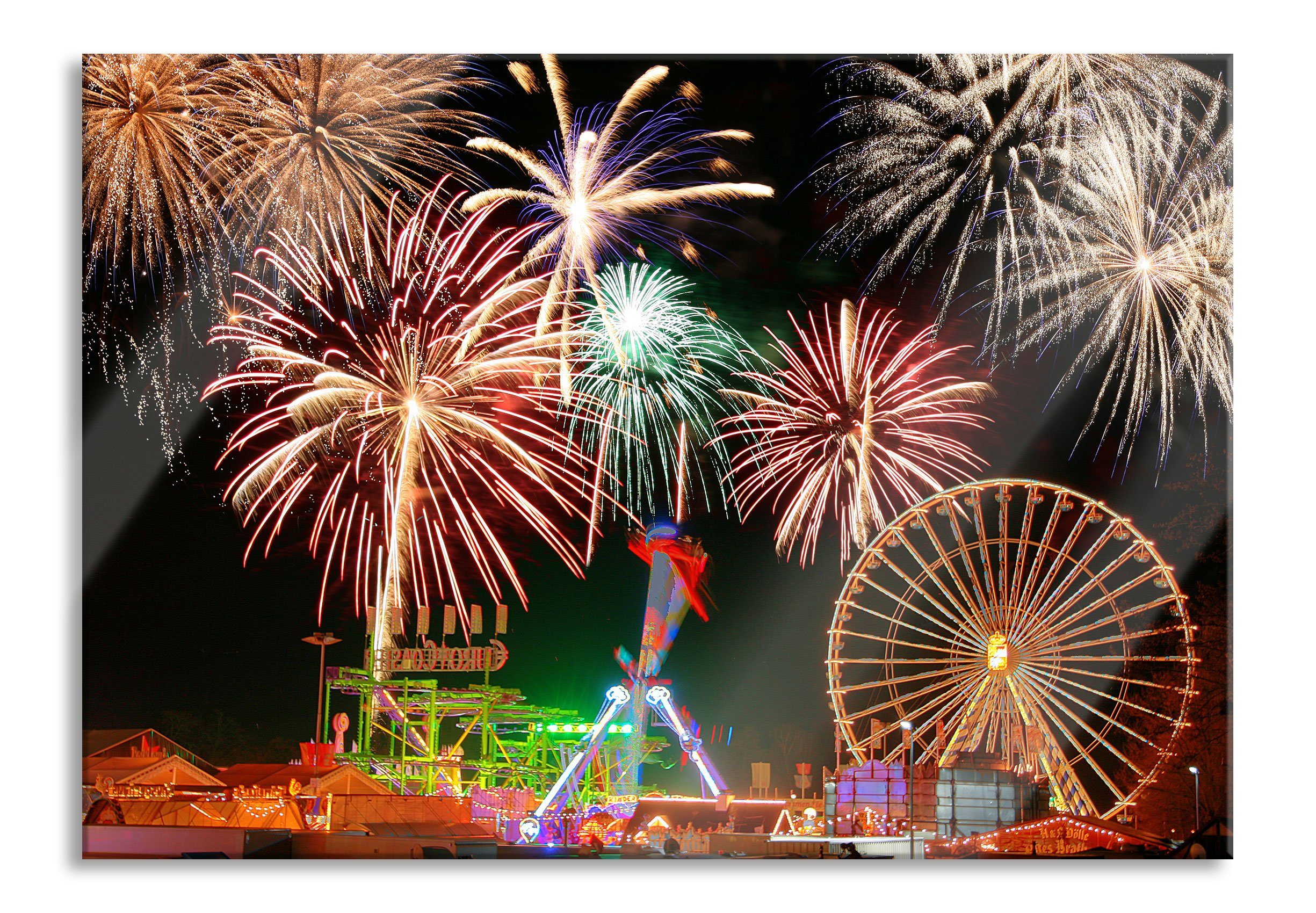 Glasbild Silvester Riesenrad Feuerwerk