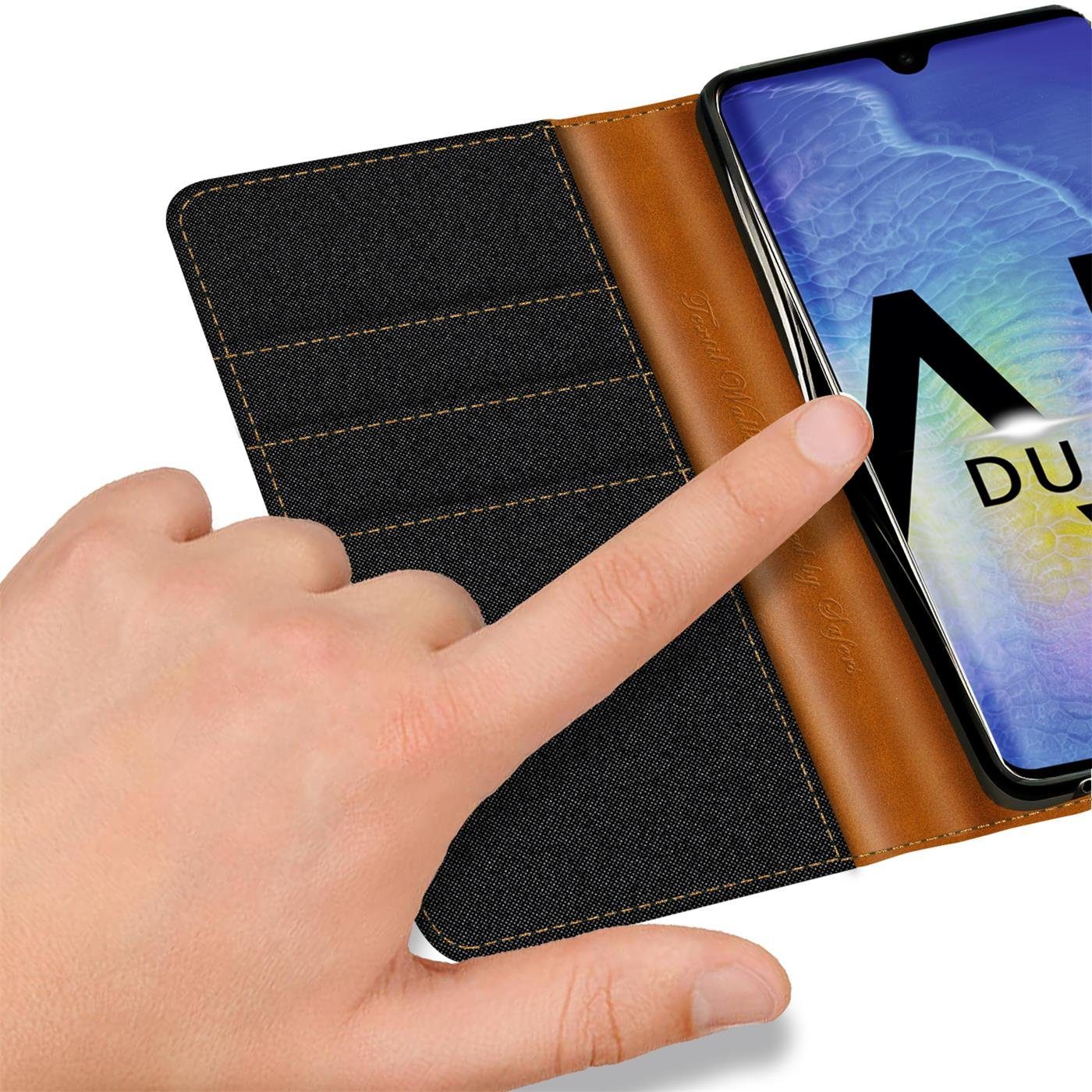 CoolGadget Handyhülle Denim Schutzhülle Flip Case für Huawei Mate 20 6,5 Zoll, Book Cover Handy Tasche Hülle für Mate 20 Klapphülle