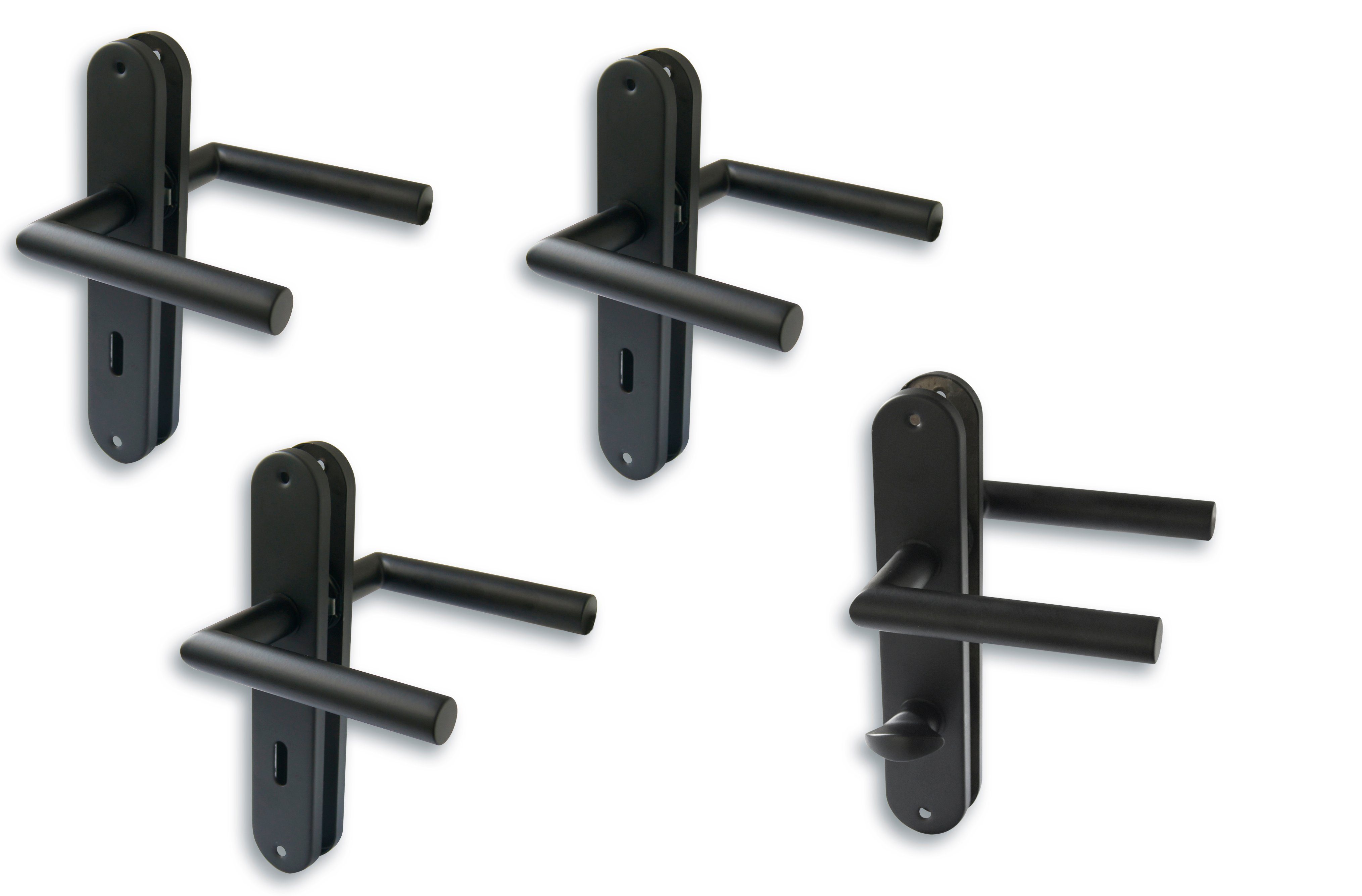 Langschildgarnitur ES 4 1 St), 3 schwarz für Alpertec Edelstahl 4er Türbeschlag schwarz Set, (Set, Zimmertüren, Bad-WC-Tür