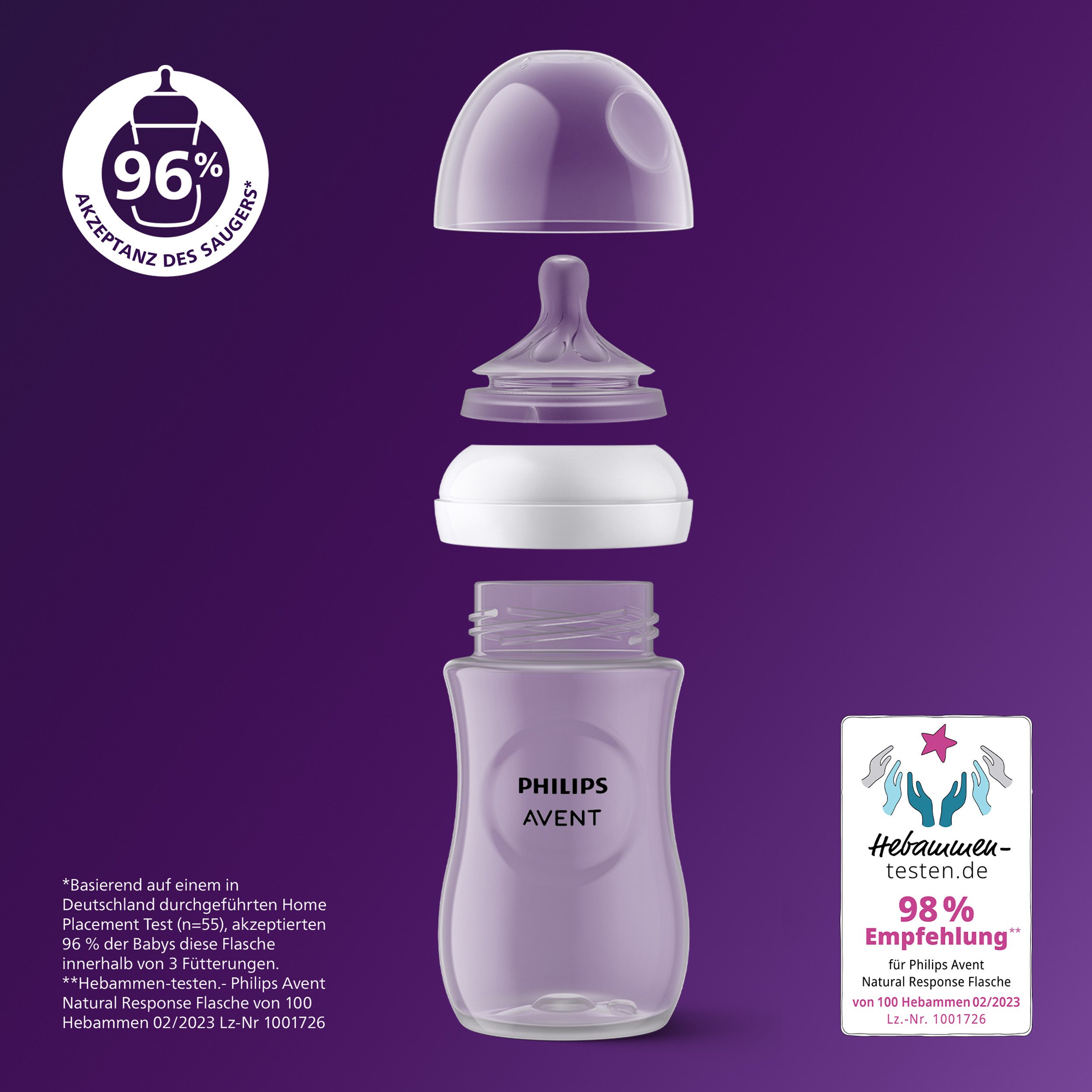 Philips AVENT Babyflasche Natural Response SCY903/03, 3 Stück, 260ml, ab dem 3. Monat