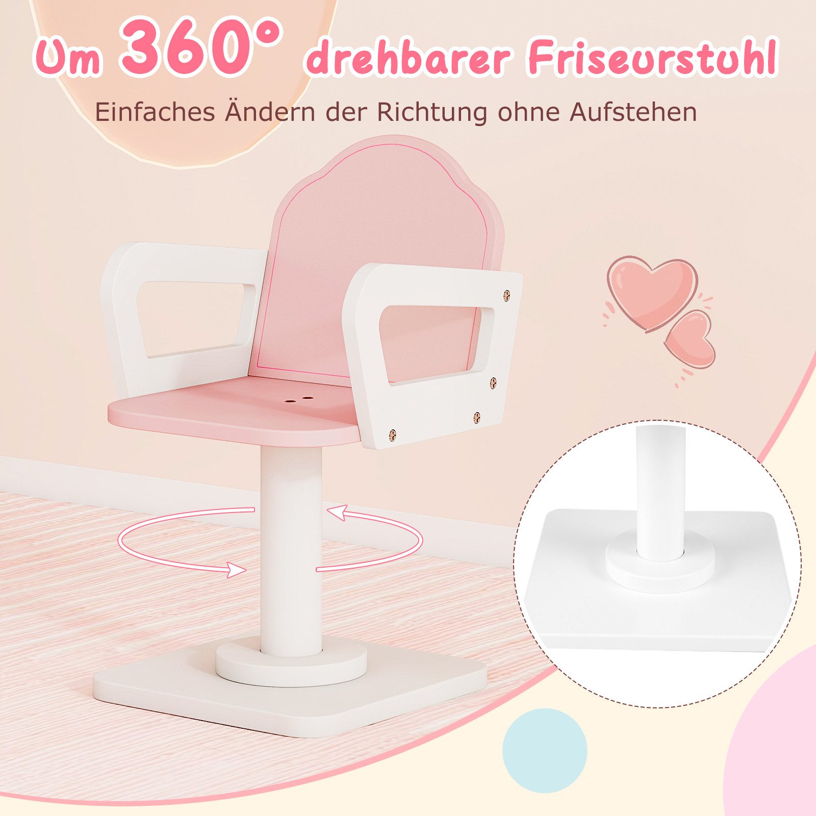 COSTWAY Schminktisch, Mit Drehstuhl, verstellbarer Beleuchtung & Friseurwagen