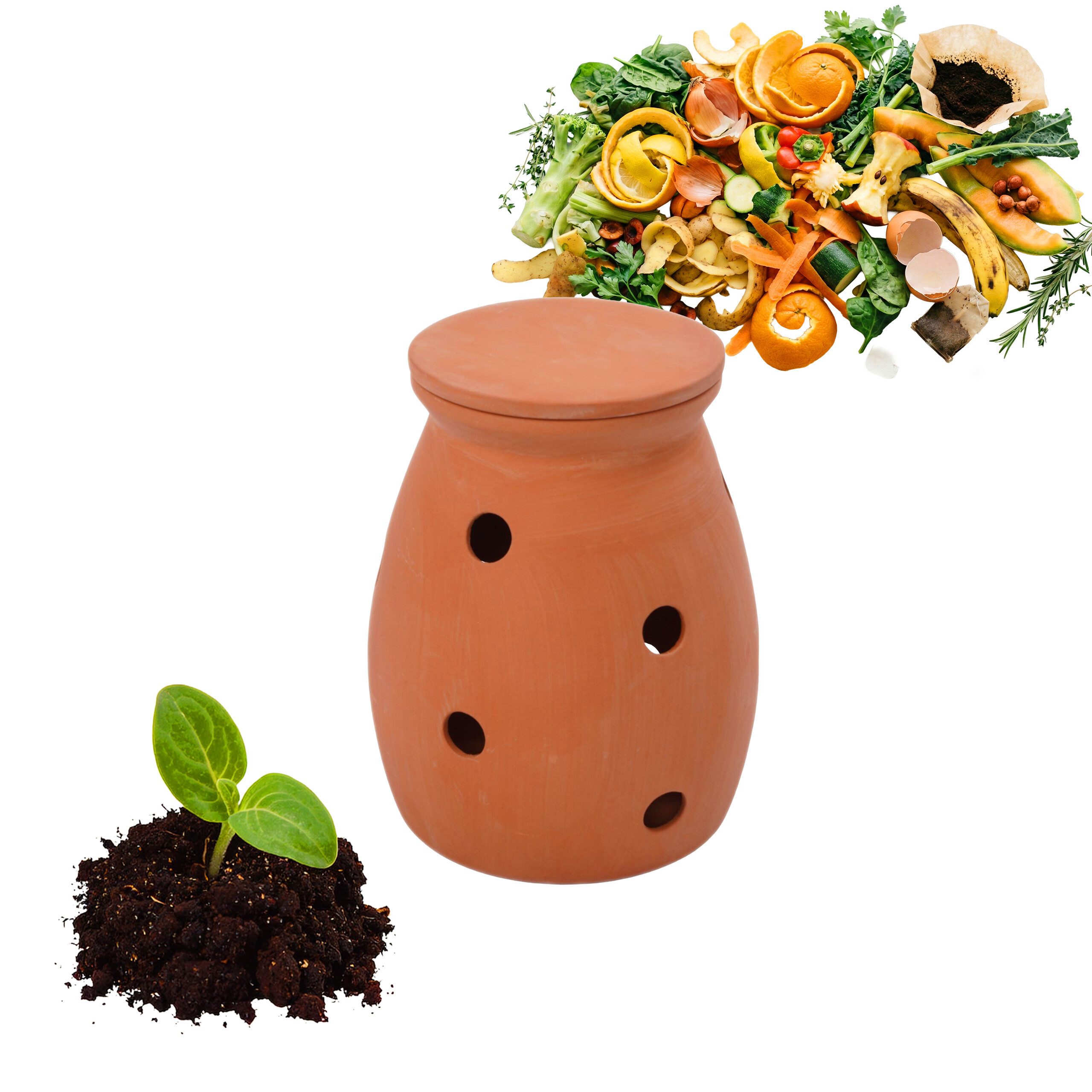 relaxdays Komposter Wurmkomposter aus Ton zum Eingraben, BxTxH: 12.5x12.5x16 cm, 1 Liter